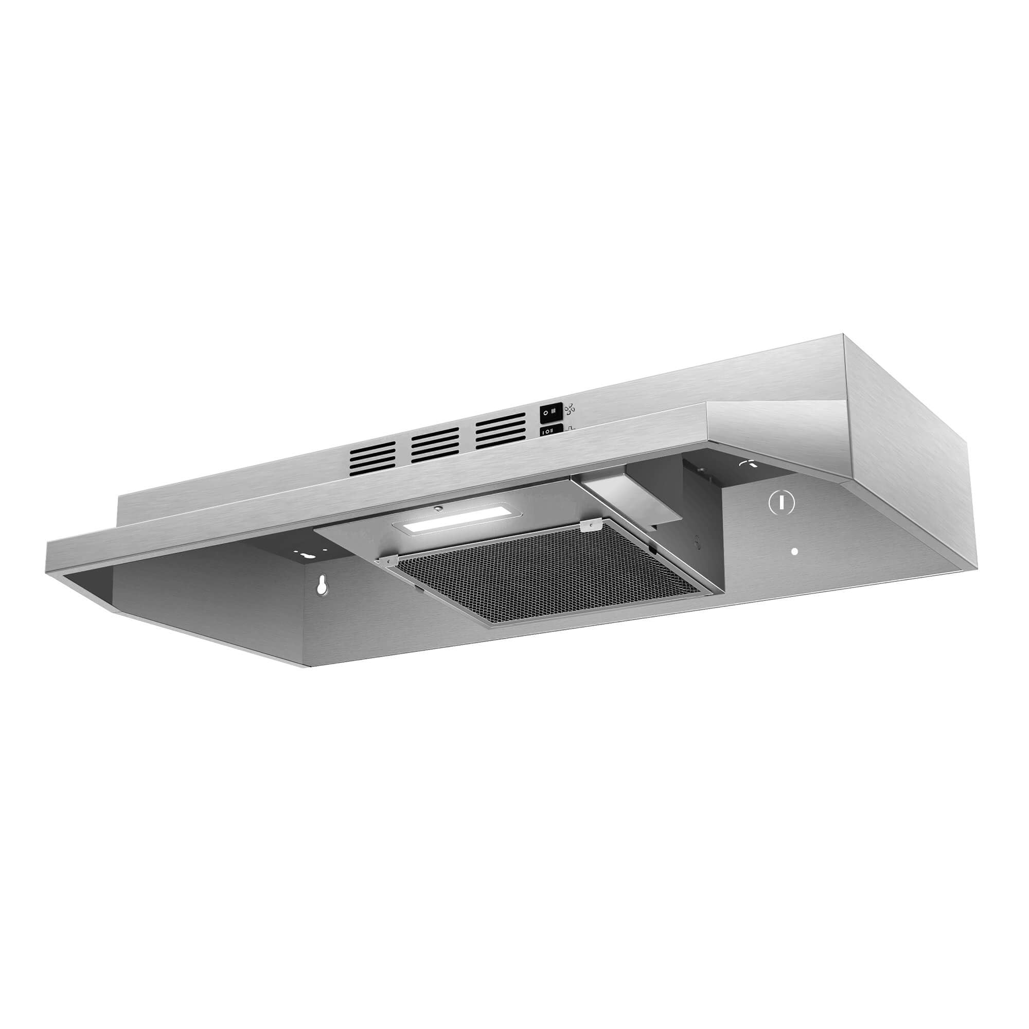 SNDOAS Range Hood 30 inch Under Cabinet, Ducted/Ductless Convertible Kitchen Hood, Stainless Steel Vent Hood with LED Light,Under Cabinet Hood with 2 Speed Exhaust Fan,Black