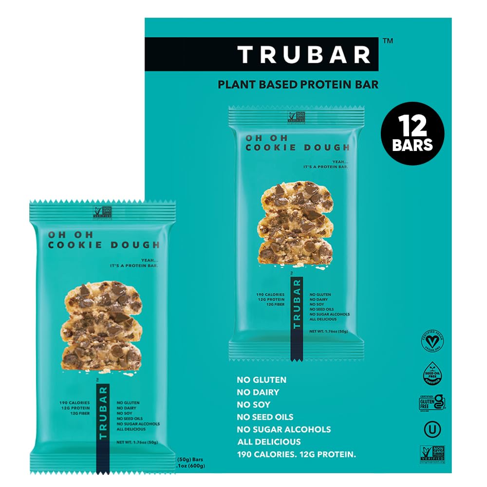 TRUBAR Vegan Protein Bars - Soy Free, Dairy Free, Gluten Free Protein Bars - No Sugar Alcohols - Non-GMO - 12g of Protein - It's Mint To Be Chip - 12 Count