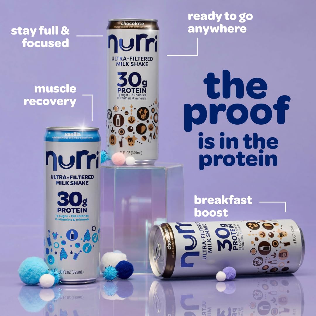 Nurri - 30g Protein Ultra Filtered Milk Shake – Chocolate - Lactose Free, Low Sugar, 150 Calories, 10 Vitamins and Minerals - 11 fl oz, 10 Cans