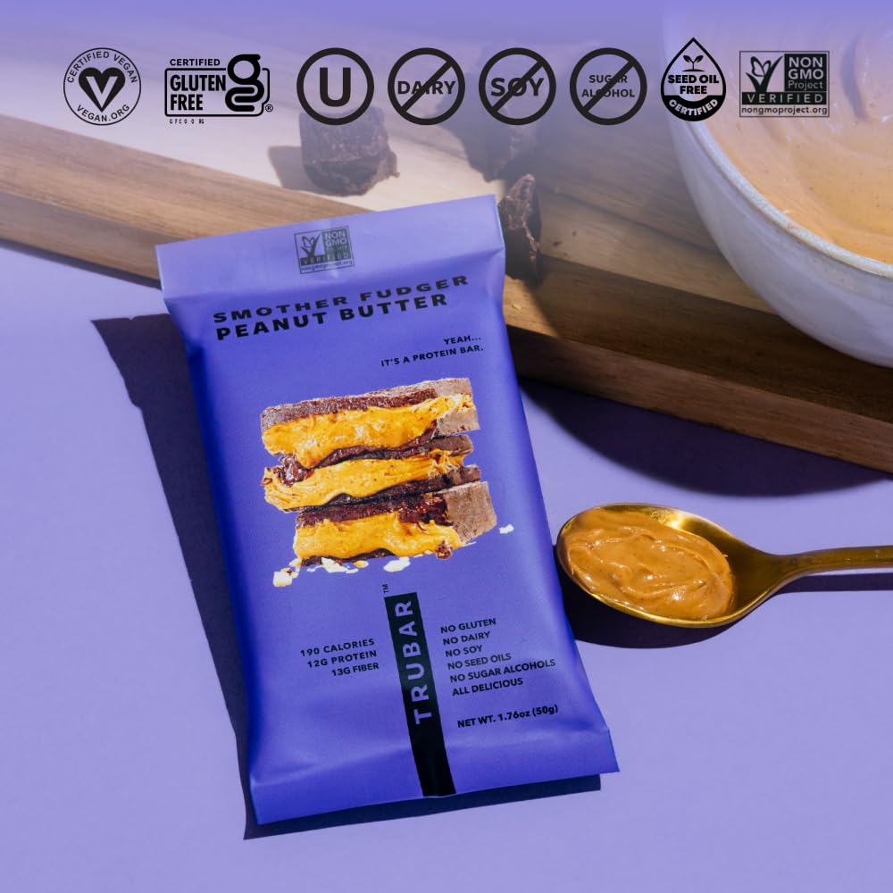 TRUBAR Vegan Protein Bars - Soy Free, Dairy Free, Gluten Free Protein Bars - No Sugar Alcohols - Non-GMO - 12g of Protein - It's Mint To Be Chip - 12 Count