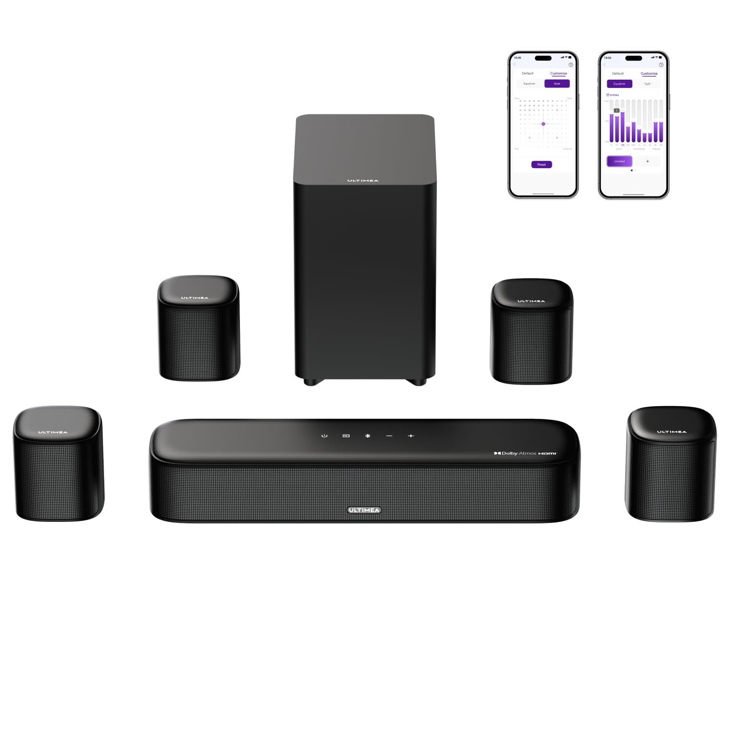 ULTIMEA 7.1ch Dolby Atmos Surround Sound System for TV, with 4 Surround Speakers, Surround Sound System Sound Bar with Subwoofer for Home Theater, App Control, HDMI eARC, Aura A60, 2026 Model