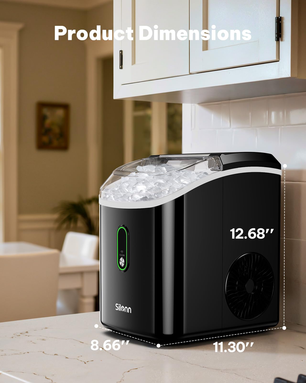 Nugget Ice Maker Countertop, Silonn Chewable Pellet Ice Machine with Self-Cleanin Function, 36lbs/24H Portable Ice Makers for Home Kitchen Officce, Black