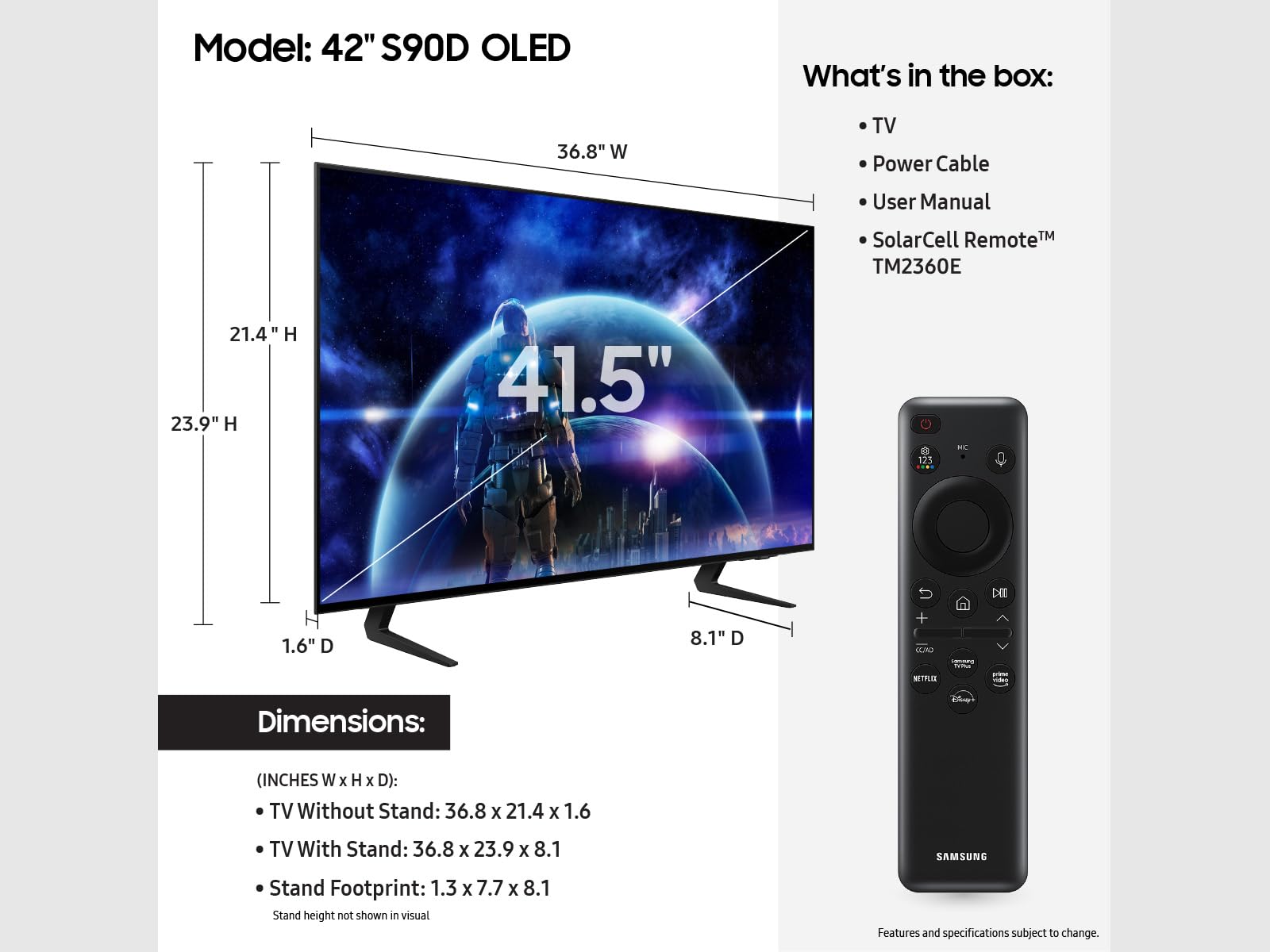 SAMSUNG 65-Inch Class OLED 4K S90D Series HDR+ Smart TV w/Dolby Atmos, Object Tracking Sound Lite, Motion Xcelerator, Real Depth Enhancer, 4K AI Upscaling, Alexa Built-in (QN65S90D, 2024 Model)