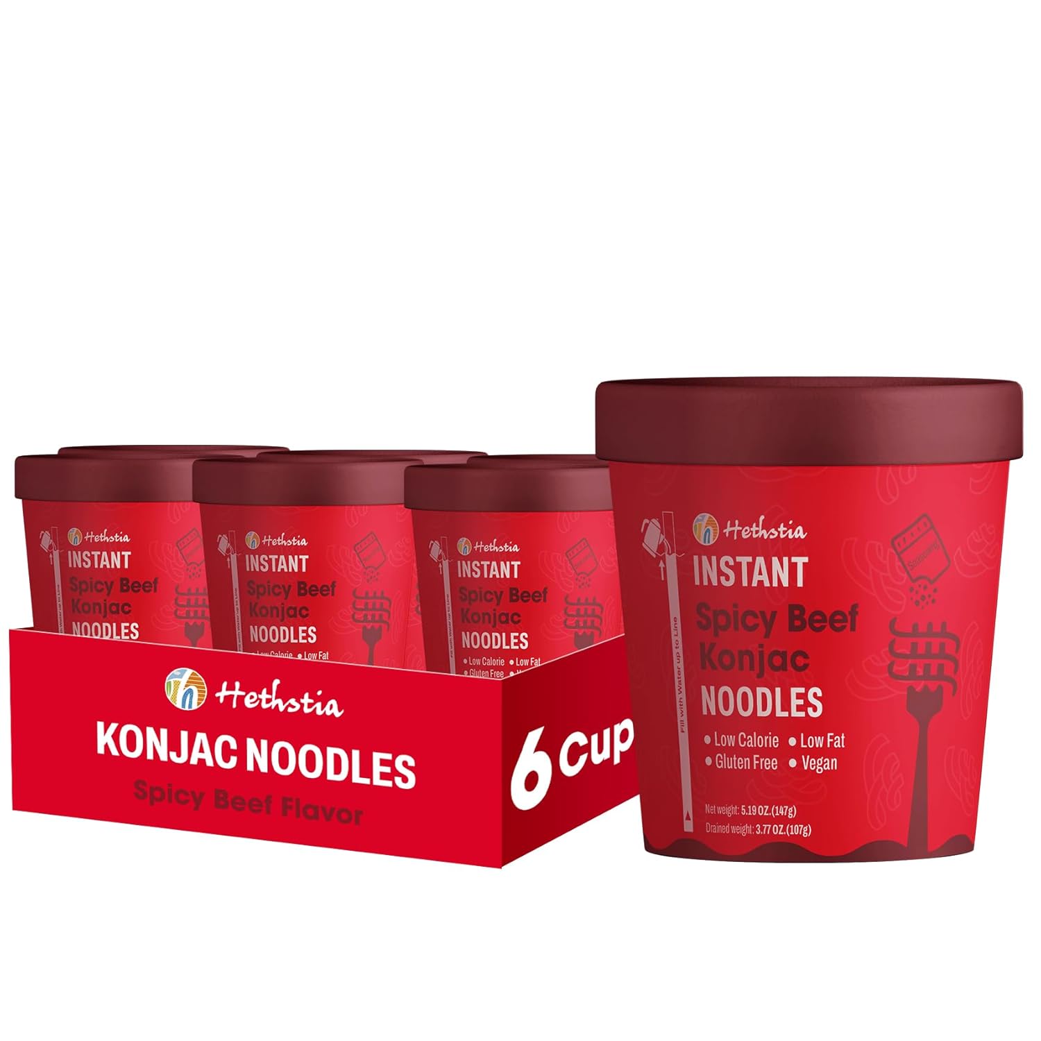 Hethstia Konjac Noodle, 6-Pack Pre-cooked Low Carb Shirataki Pho Soup Variety Flavor (Chicken, Spicy Curry, Spicy Beef)- Low-Calorie, Sugar-Free, Vegan, Gluten-Free, 34.32oz Keto-Friendly Asian Meal