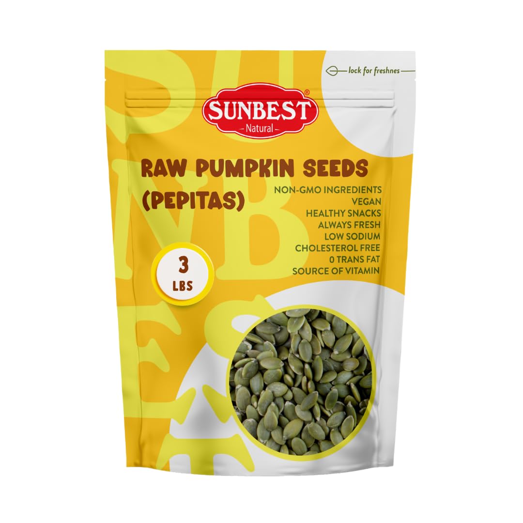 Sunbest Natural Roasted Pumpkin Seeds – 5 lb Bulk Bag – Shelled Pumpkin Seeds, Roasted Salted Pepitas – Fresh, Nutrient-Rich, Non-GMO, Vegan, Kosher – Perfect for Snacking, Cooking & Baking