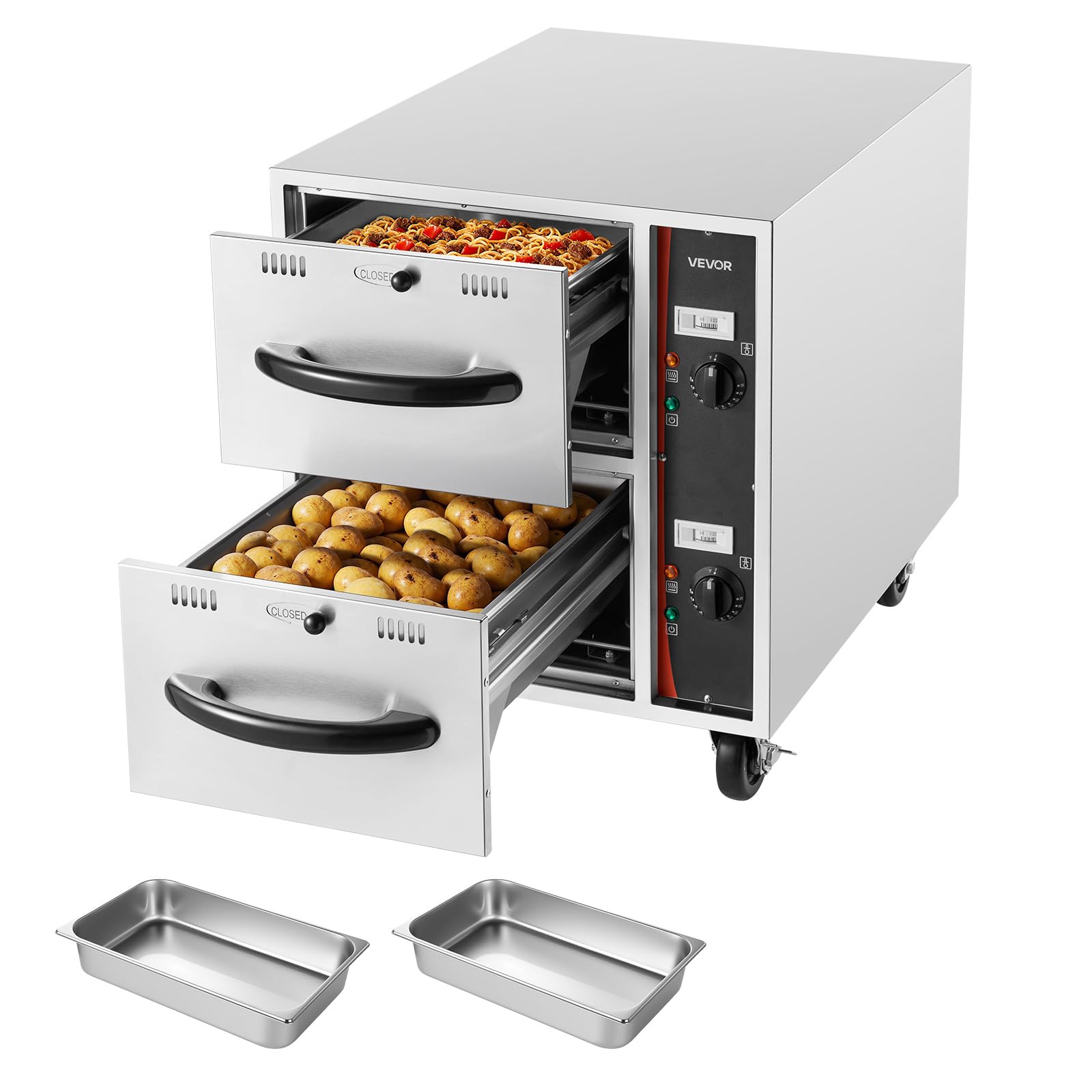 VEVOR Commercial Electric Drawer Warmer, Single-Drawer Stainless Steel Food Warmer, Freestanding Slim Warming Drawer Cabinet, 85°F–185°F Wide Temperature Range, for Restaurant, Hotel, Bakery & Kitchen