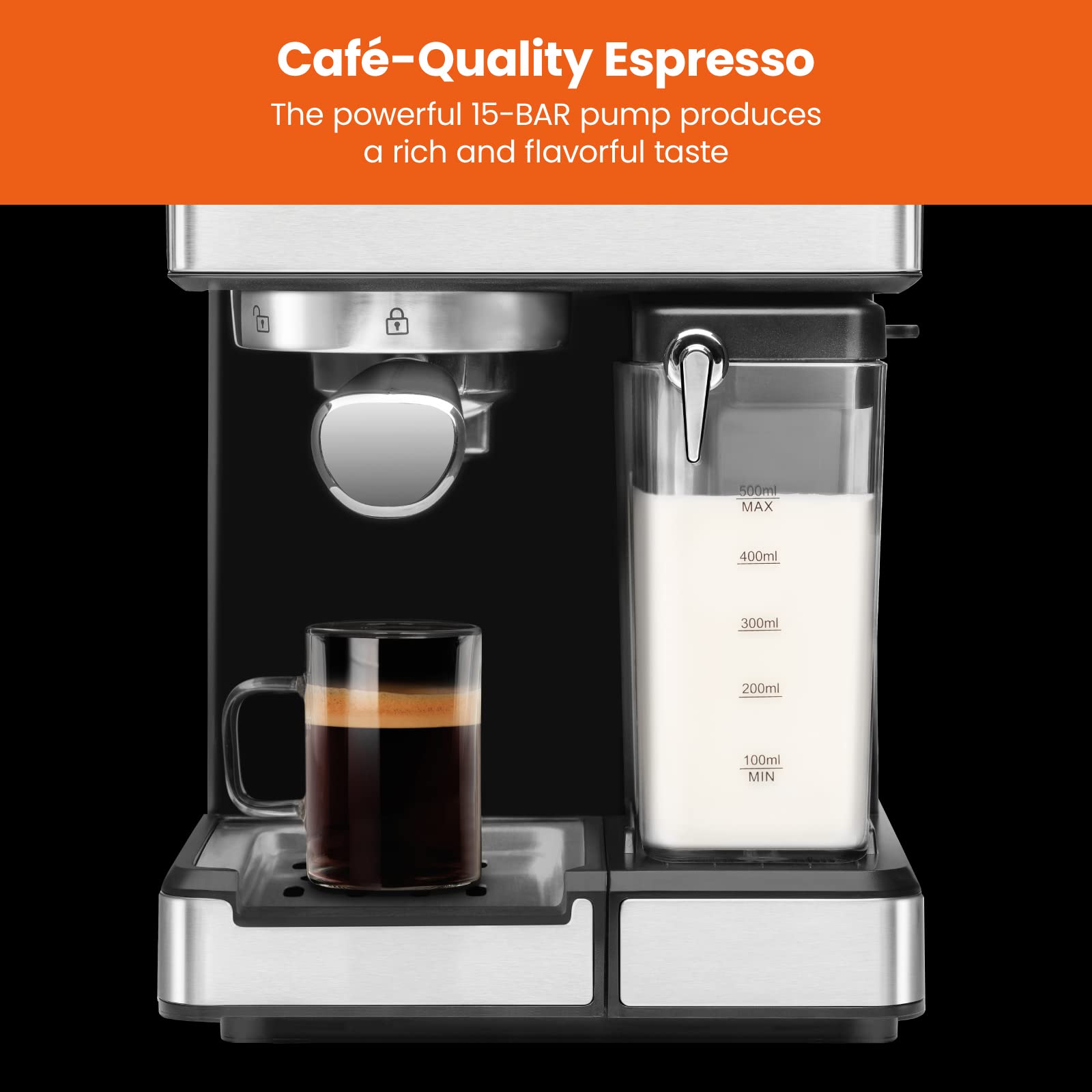 Chefman Crema Deluxe Espresso Machine with Double Boiler, Use Milk Frother and Brew Espresso Simultaneously, Professional Coffee Maker with Coffee Grinder and Steam Wand, 30 Grind Settings