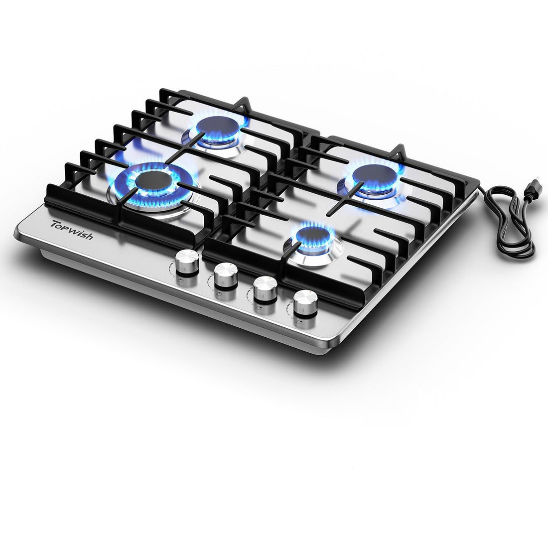 TOPWISH 24 Inch Gas Cooktop, Propane Stove Top with 4 Burners 27,400 BTU, NG/LPG Convertible Built-in Stainless Steel Stovetop with Thermocouple Protection for Kitchen, Apartments, RV