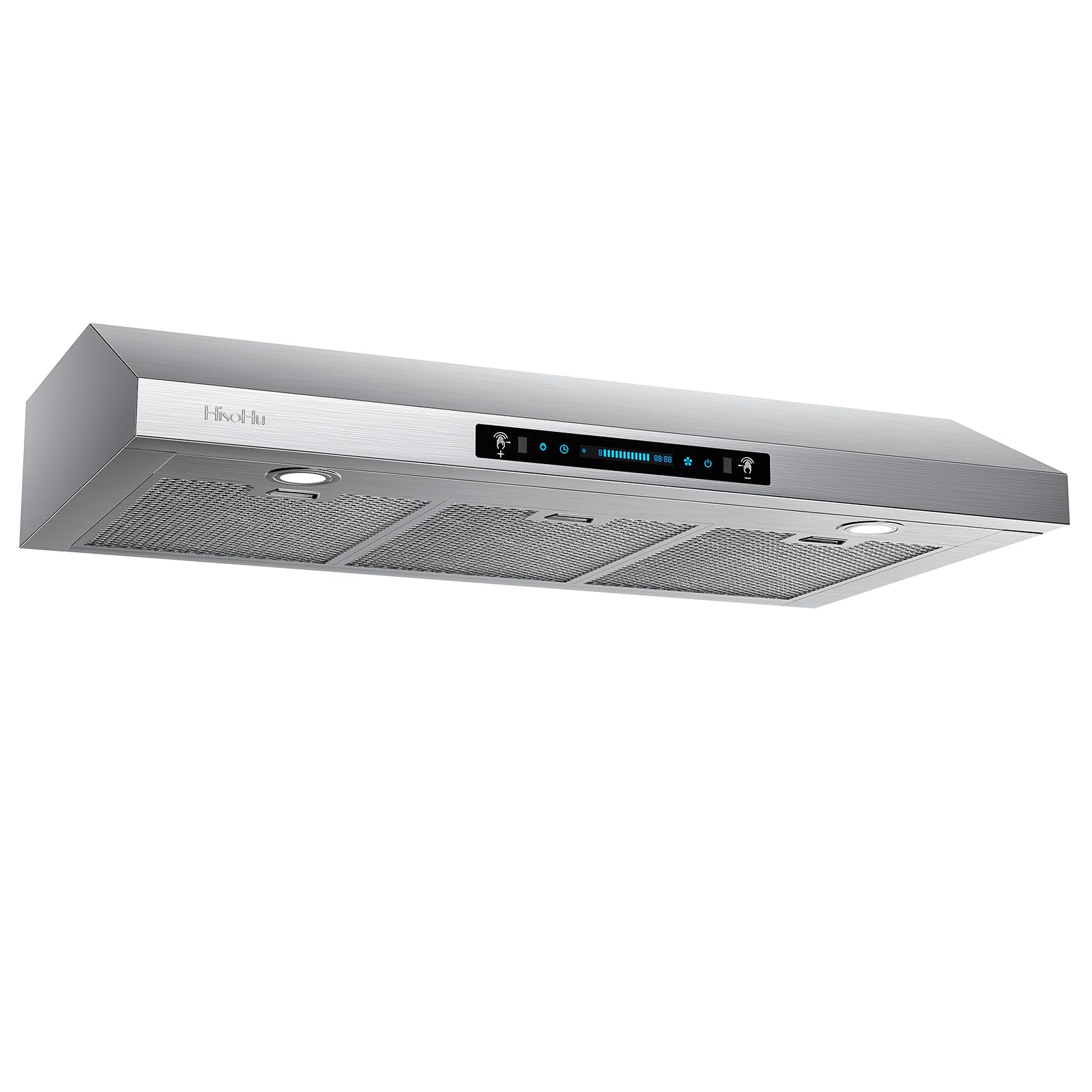 HisoHu 30 Inch Under Ducted Cabinet Range Hood with 1200 CFM, 4 Speed Gesture Sensing Kitchen Exhaust Hood & Touch Control Panel, Stainless Steel Stove Vent Hood with 2 LED Lights