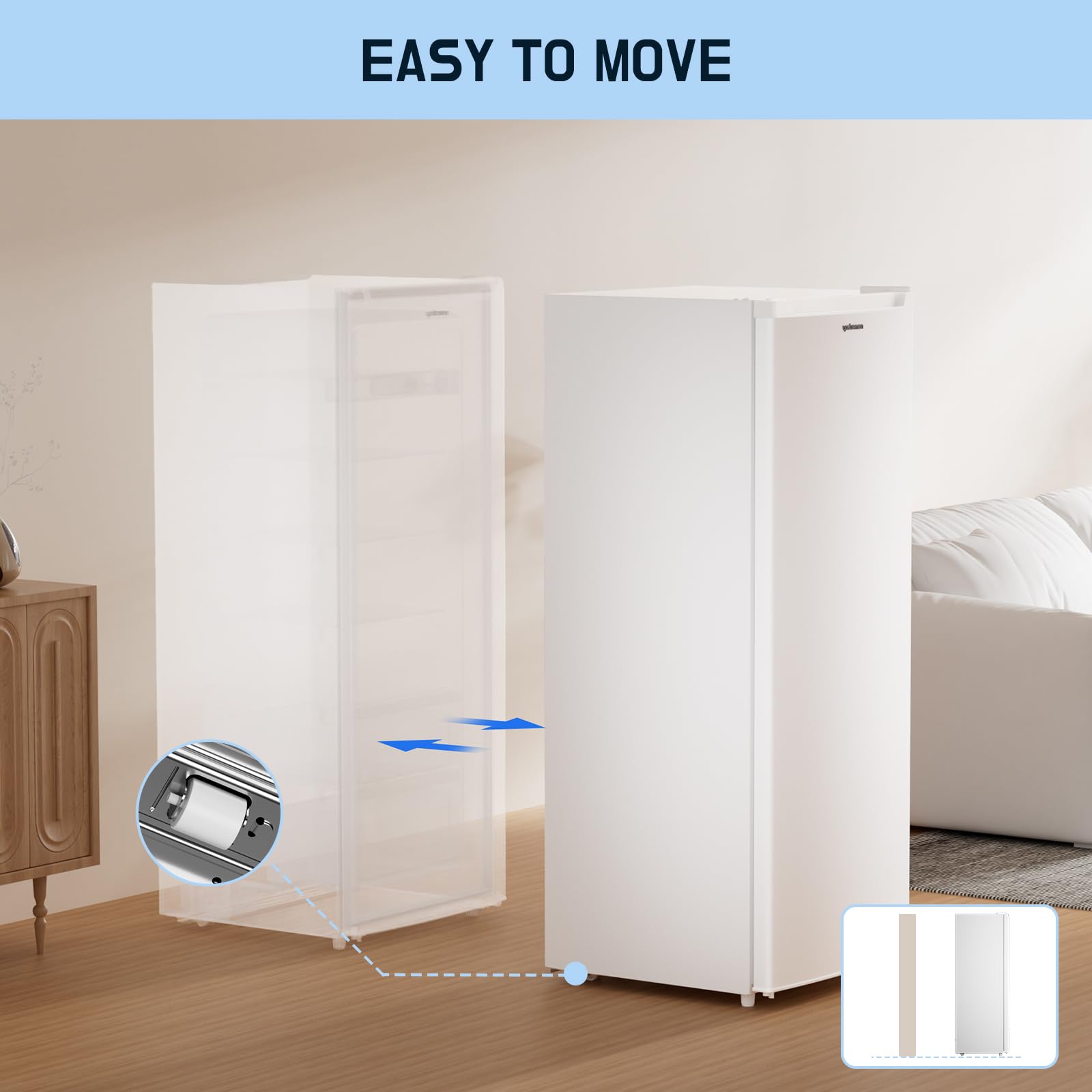 Upstreman 7.0 Cu.Ft Upright Freezer, Large Capacity Stand Up Freezer with 5 Adjustable Shelves, Convertible Refrigerator/Freezer, Reversible Door for Home, Basement, Apartment (White)