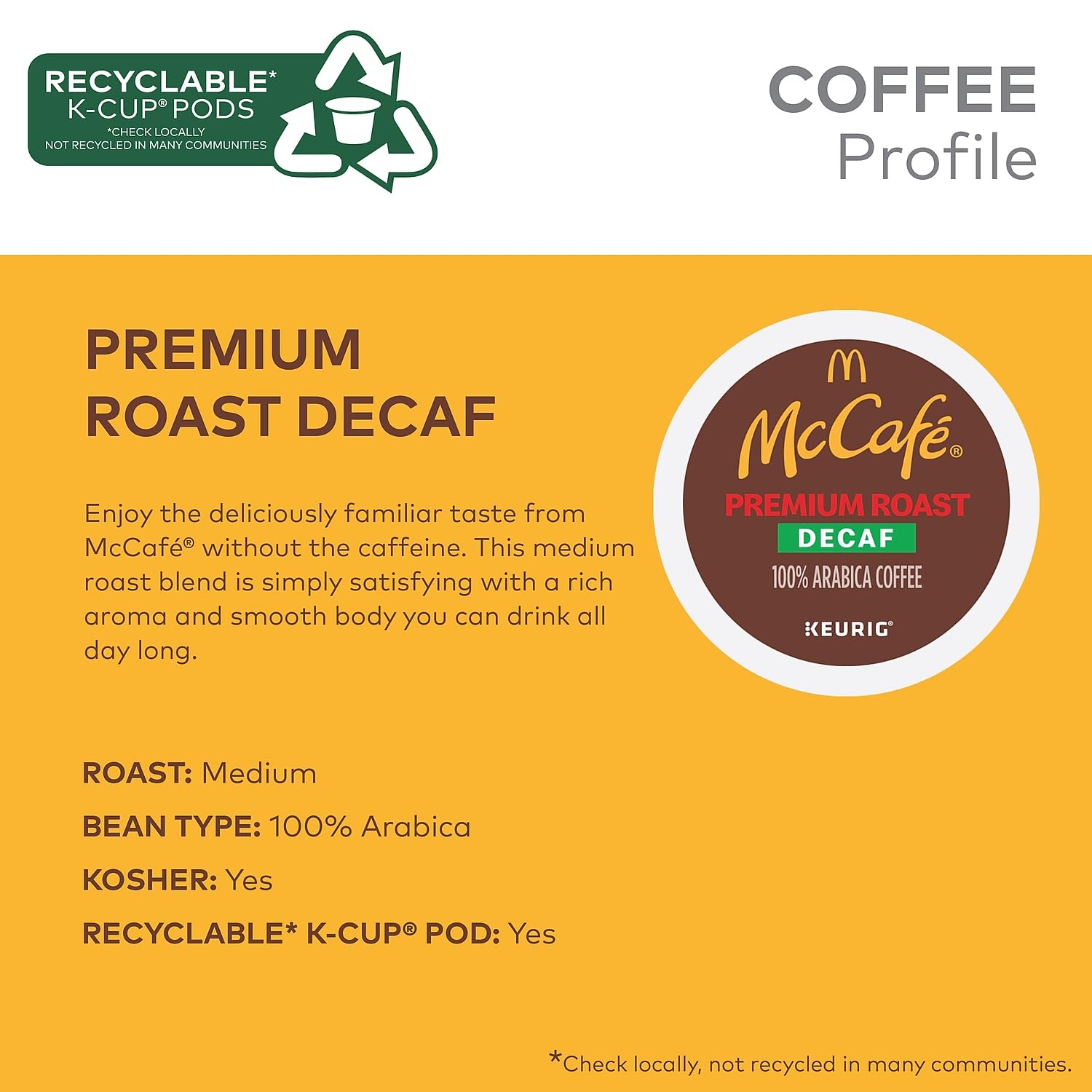 McCafe Premium Roast Decaf Coffee, Single Serve Keurig K-Cup Pods, Decaffeinated, 96 Count (4 Packs of 24)
