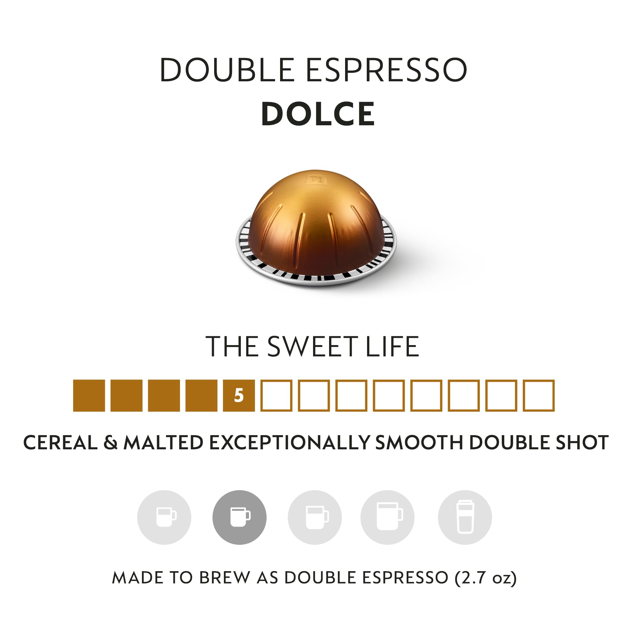 Nespresso Capsules Vertuo, Double Espresso Chiaro, Medium Roast Espresso Coffee, 30-Count Coffee Pods, Brews 2.7oz.