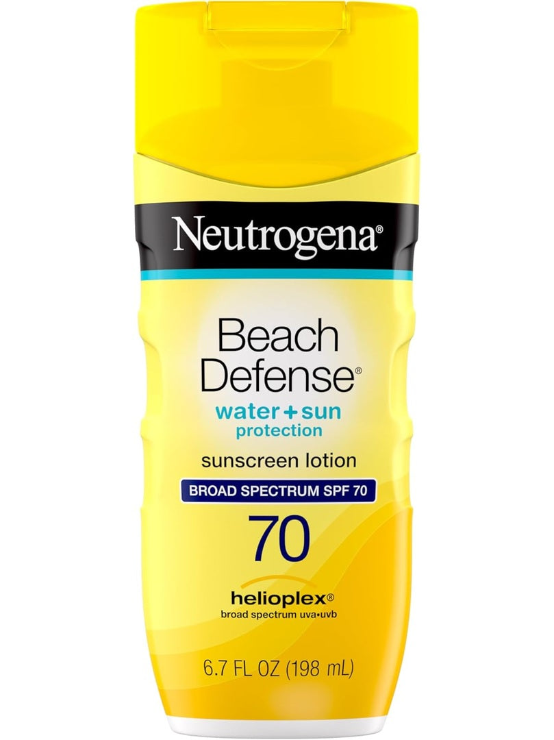 Neutrogena Beach Defense Water Resistant Sunscreen Body Lotion with Broad Spectrum SPF 70, Oil-Free and Fast-Absorbing, 6.7 oz