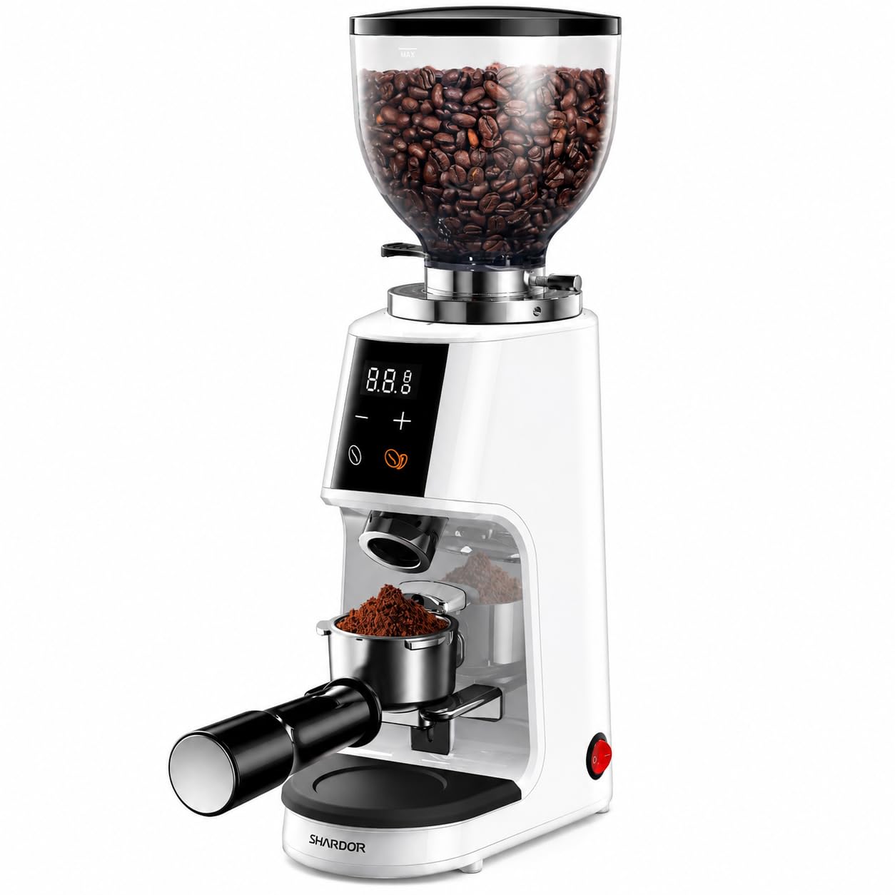 SHARDOR Professional 64mm Burr Coffee Grinder with 100 Grind Settings and All-Metal Chamber, Coffee Bean Grinder with Adjustable Electronic Timer and LED Display, Anti-Static, Black, 120V Only