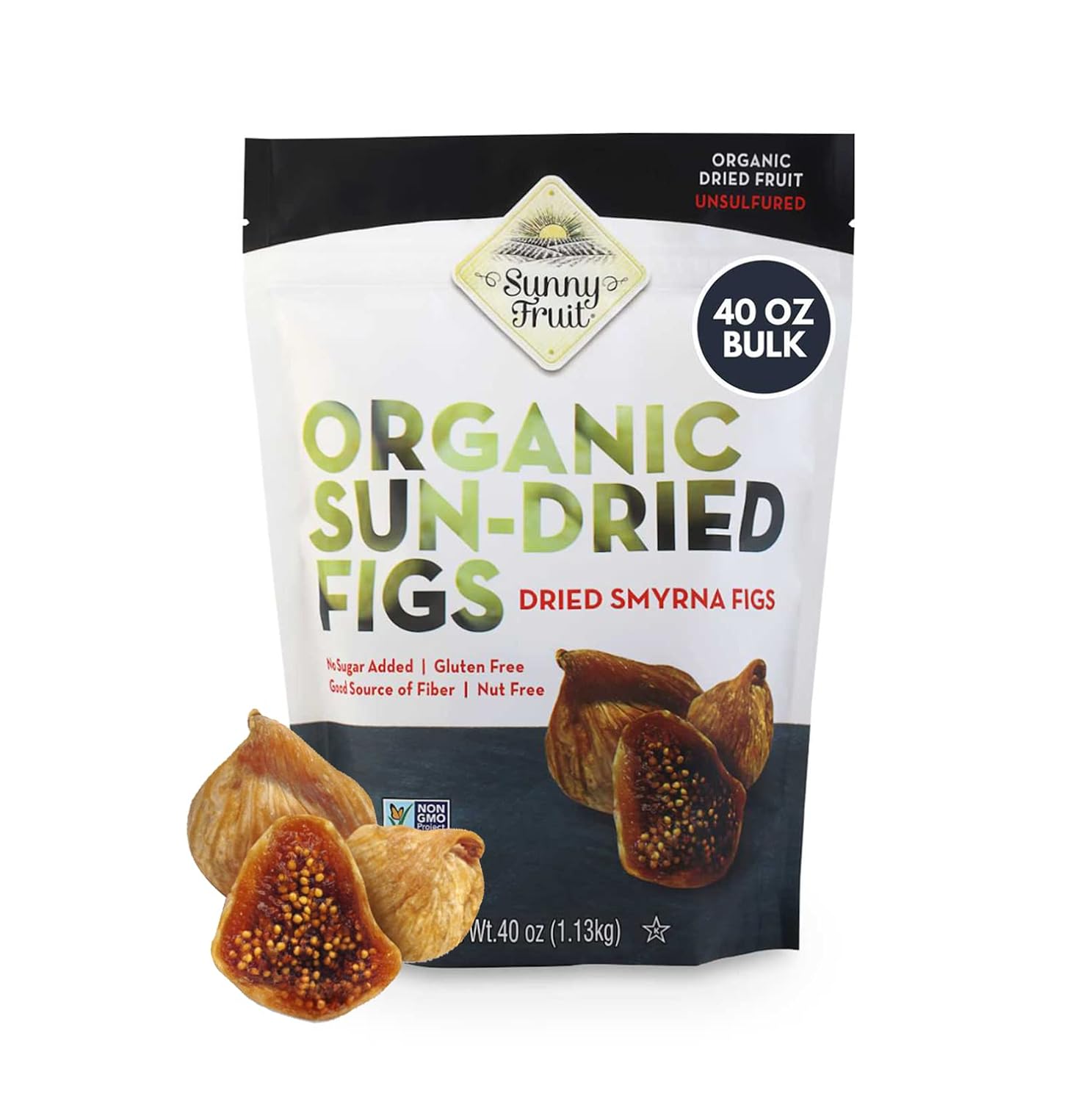 Sunny Fruit Organic Turkish Dried Figs, 2.5 Pound Bulk Bag | No Preservatives, No Sugar Added | Healthy, Sweet Snack | ORGANIC, NON-GMO, VEGAN, HALAL, KOSHER