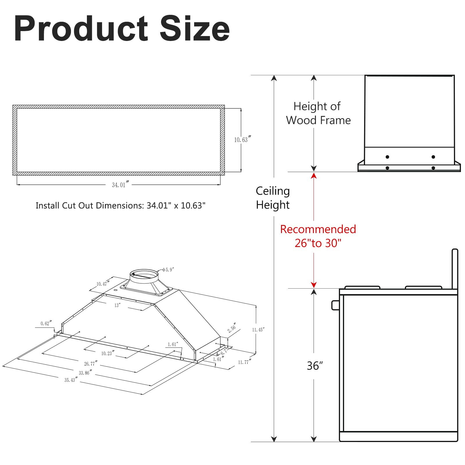 HisoHu 30 Inch Under Ducted Cabinet Range Hood with 1200 CFM, 4 Speed Gesture Sensing Kitchen Exhaust Hood & Touch Control Panel, Stainless Steel Stove Vent Hood with 2 LED Lights