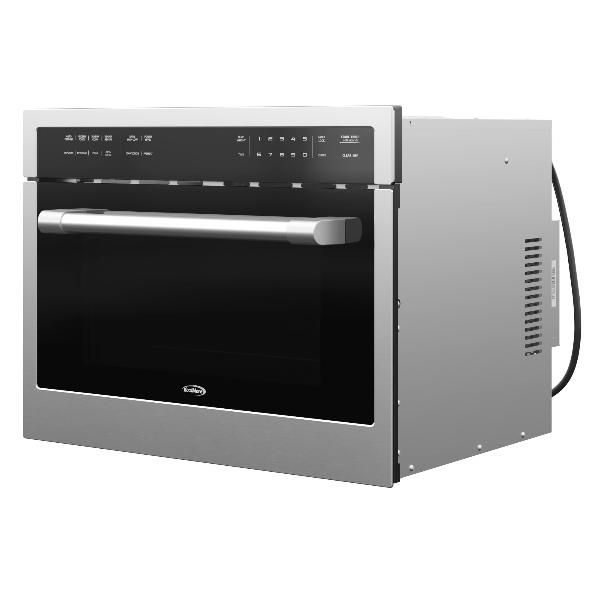 KoolMore Reserve Built-in Microwave Convection Oven with Air Fry, 3-in-1 Combo, Sensor Cook, Soft-Close Door, Stainless Steel, 24 in. / 1.6 cu. ft. with NEMA 5-20P Plug in Black