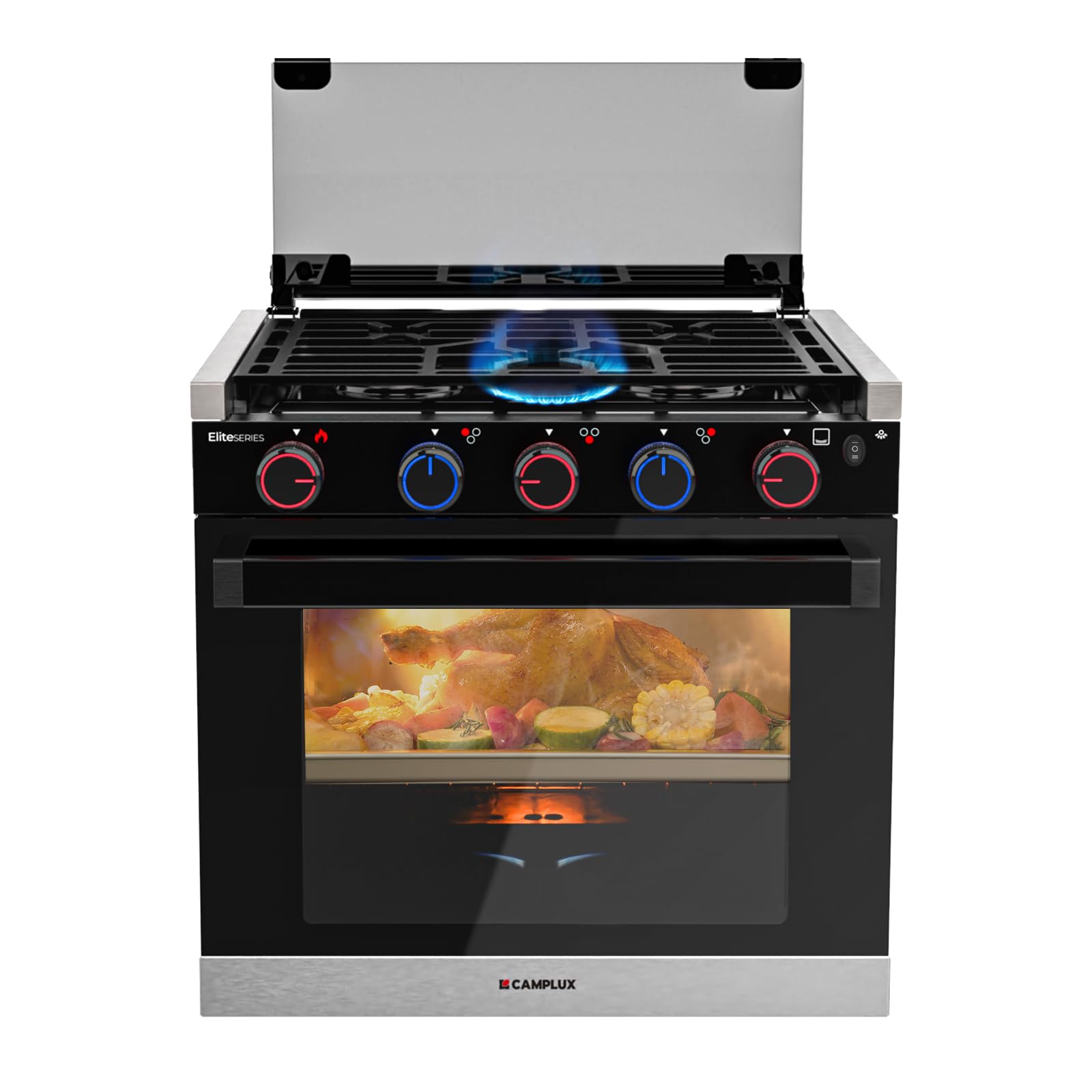 CAMPLUX Classic RV Stove Propane Range 21 Inches, Propane Oven with 3 Burners Cooktop for RV, RV Oven Stove Combo 28,100 BTU/Hr, Stainless Steel RGS21MSF