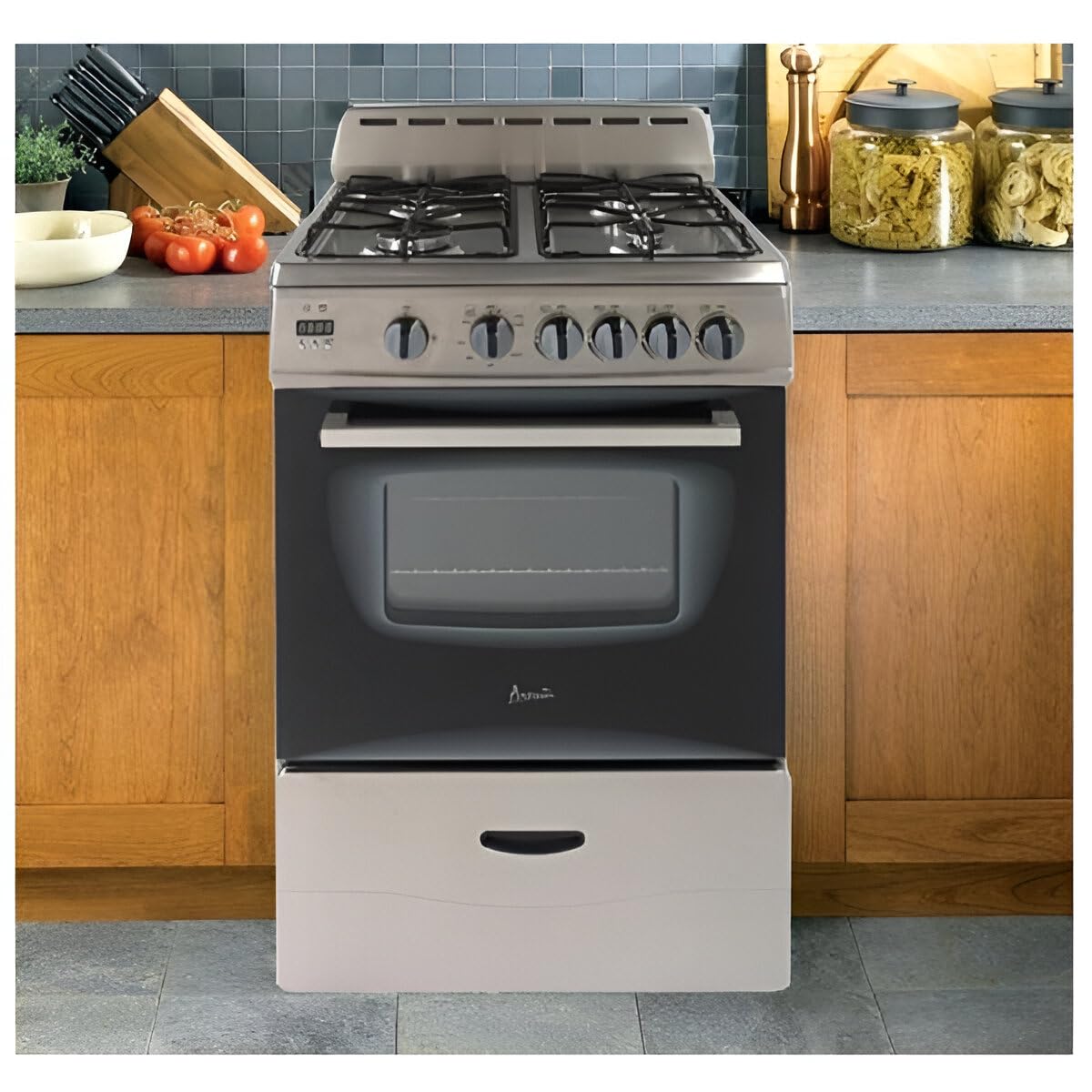 Avanti Compact Gas Range Oven 24-Inch with 4 Sealed Burners Automatic Electronic Ignition Large 2.6 cu.ft. Oven Storage Drawer Glass Door and Oven Light, in Stainless Steel