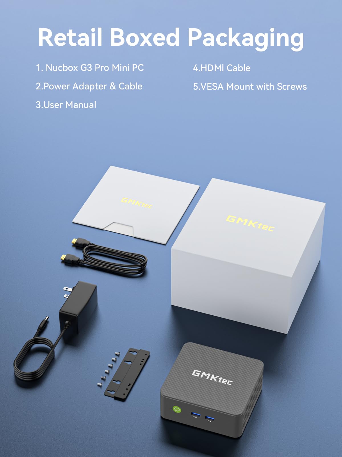 GMKtec Mini PC, G3 PRO Intel Core i3-10110U (Beats 4300U/N150), 16GB DDR4 RAM (Dual Channel) 512GB Storage Drive, Desktop Computer 4K Dual HDMI/USB3.2/WiFi 6/BT5.2/2.5GbE for Office, Business