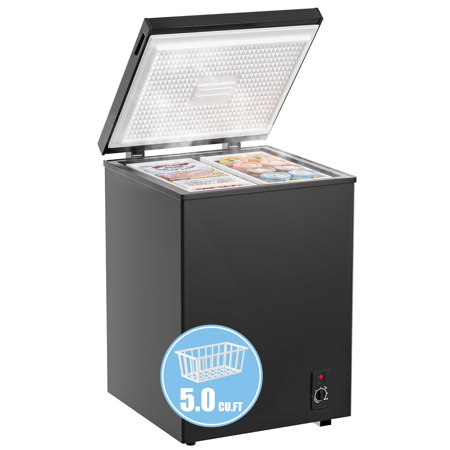 7.0 Cu Ft Chest Freezer - Energy Saving Quiet Top Open Door Mini Freezer Adjustable 6 Thermostat - Compact Small Deep Freezer w/Removable Basket and Defrost Water Drain for Home/Apartment/Garage