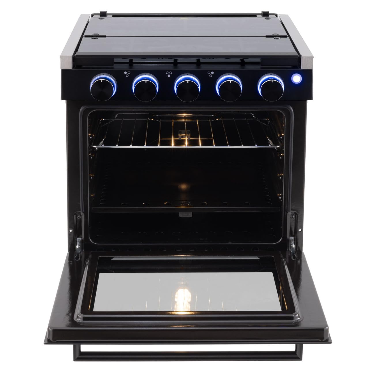 RecPro RV Stove | Gas Range 21" Tall | Optional Vented Range Hood | 3 Burner | 1.8 Cu. Ft | 7100 BTU | Black or Silver Color Options (Silver, No Vented Range Hood)