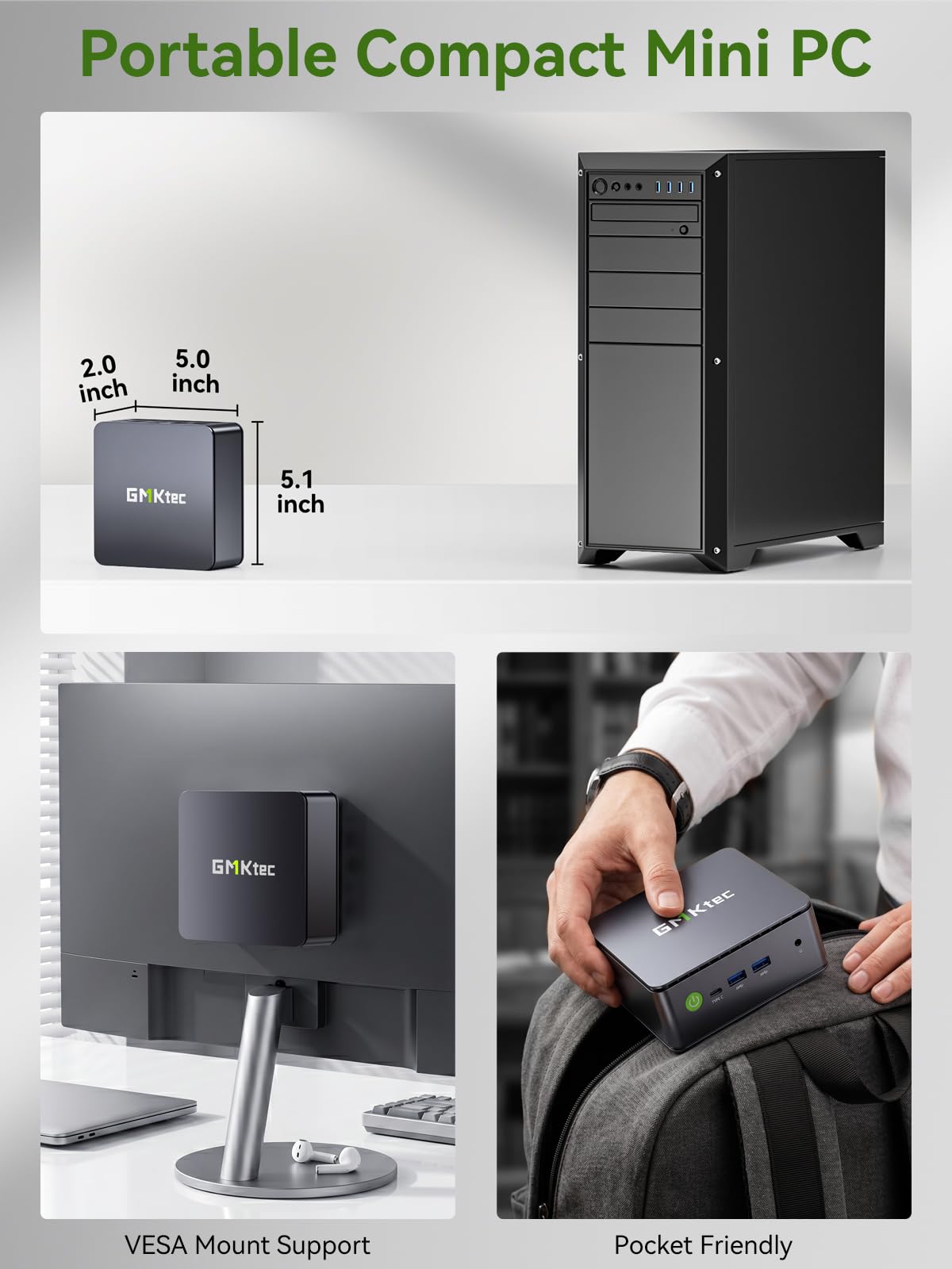 GMKtec Mini PC, G3 PRO Intel Core i3-10110U (Beats 4300U/N150), 16GB DDR4 RAM (Dual Channel) 512GB Storage Drive, Desktop Computer 4K Dual HDMI/USB3.2/WiFi 6/BT5.2/2.5GbE for Office, Business