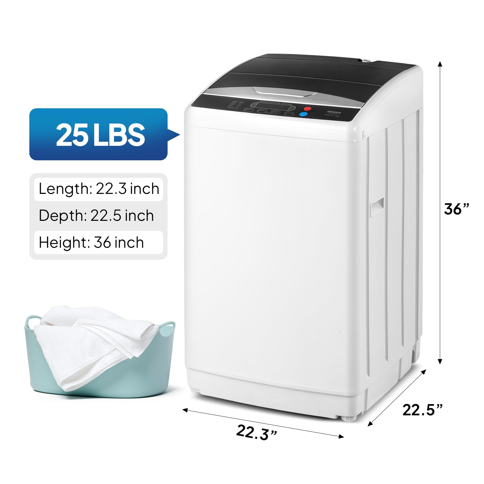 ROVSUN 17.8LBS Portable Washing Machine, Full-Automatic Electric Laundry Machine with Stainless Steel Drum, Compact Washer and Spin Dryer Combo with Drain Pump for Apartment, Dorm, Home