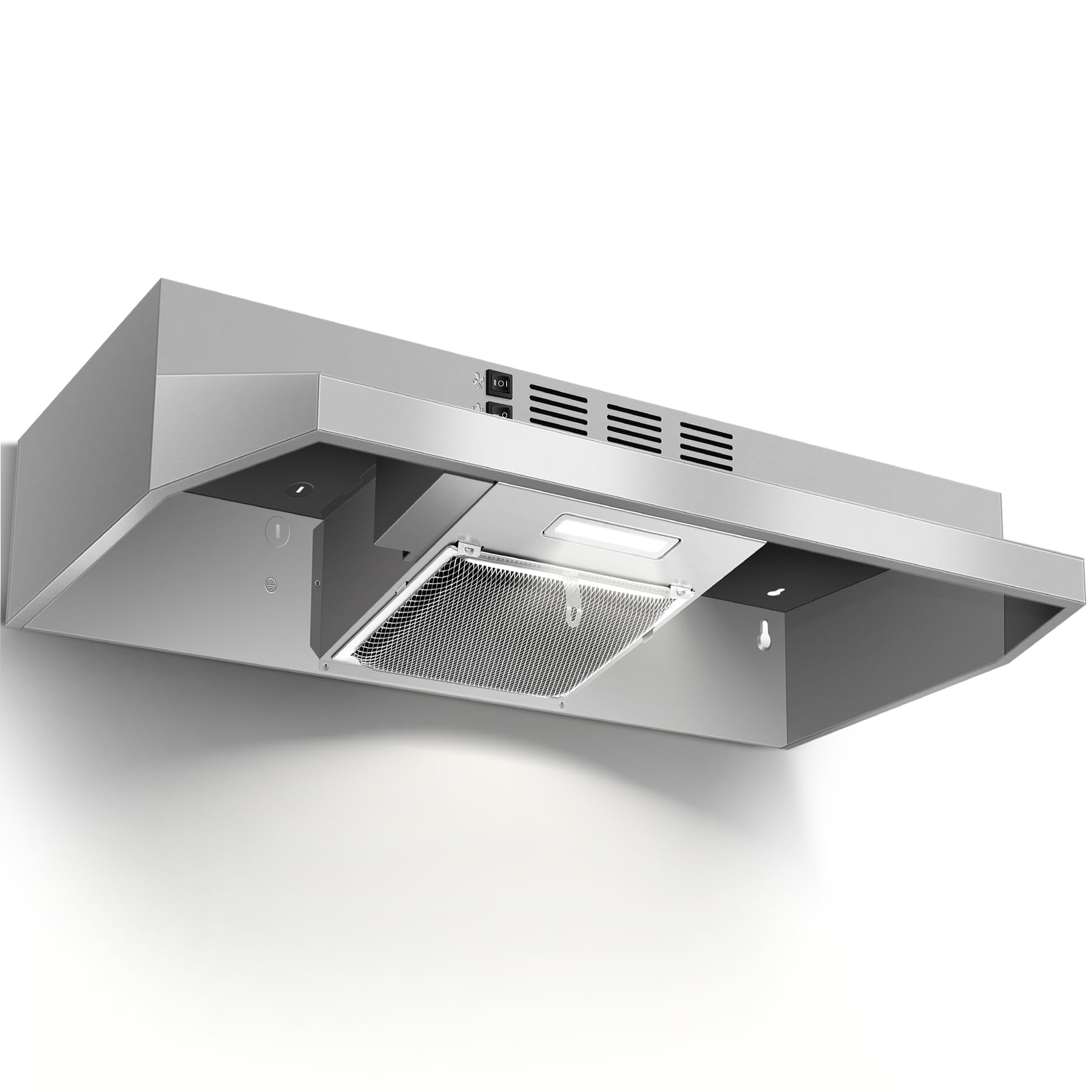 Range Hood 30 inch Under Cabinet, Stainless Steel Kitchen Vent Hood 280CFM, Built-in Kitchen Stove Hood w/Rocker Button Control, Ducted/Ductless Convertible Duct, 2 Speeds Fan, Bright LED Light