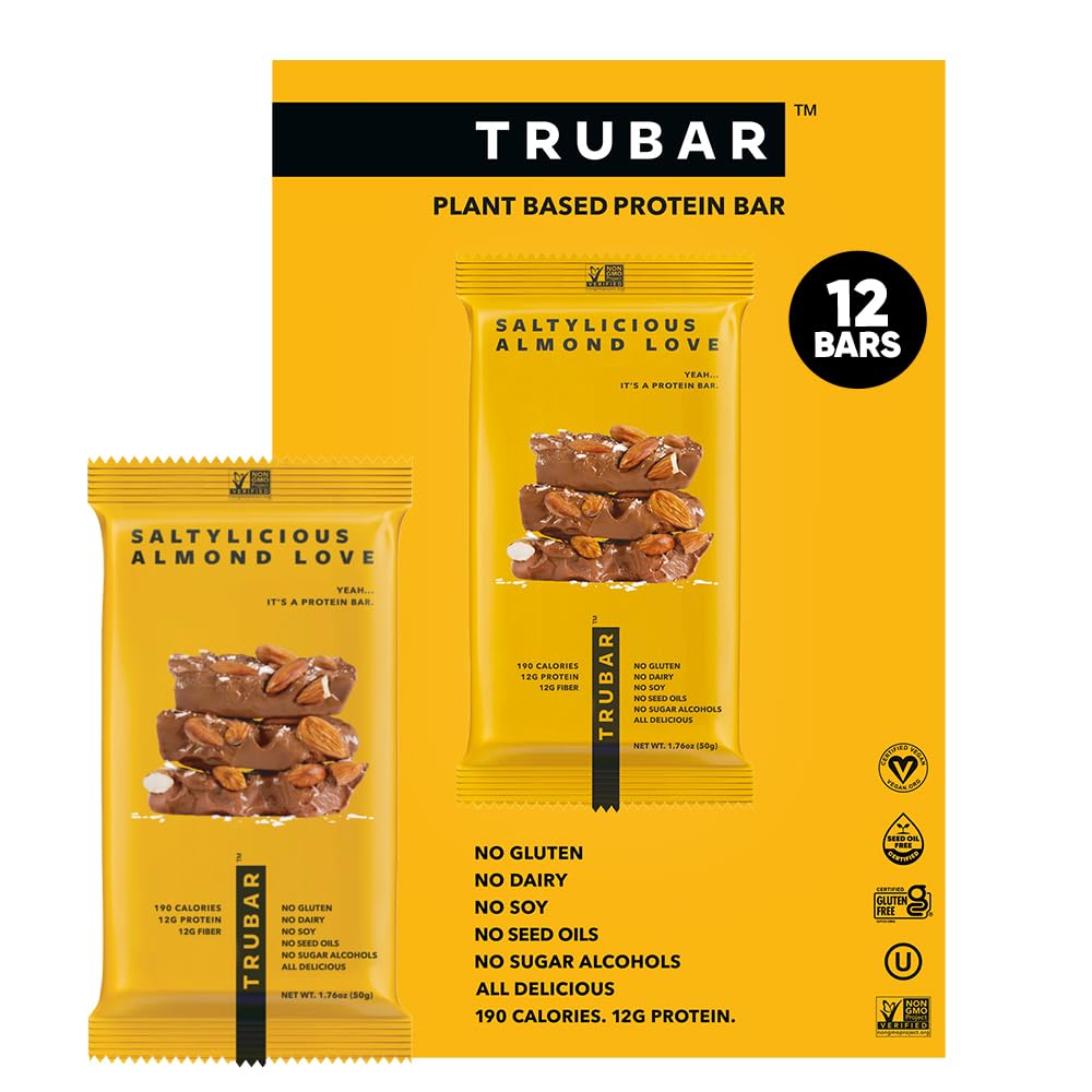 TRUBAR Vegan Protein Bars - Soy Free, Dairy Free, Gluten Free Protein Bars - No Sugar Alcohols - Non-GMO - 12g of Protein - It's Mint To Be Chip - 12 Count