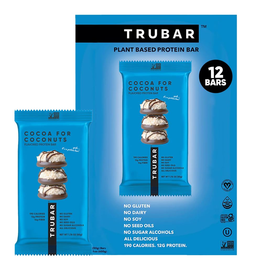 TRUBAR Vegan Protein Bars - Soy Free, Dairy Free, Gluten Free Protein Bars - No Sugar Alcohols - Non-GMO - 12g of Protein - It's Mint To Be Chip - 12 Count