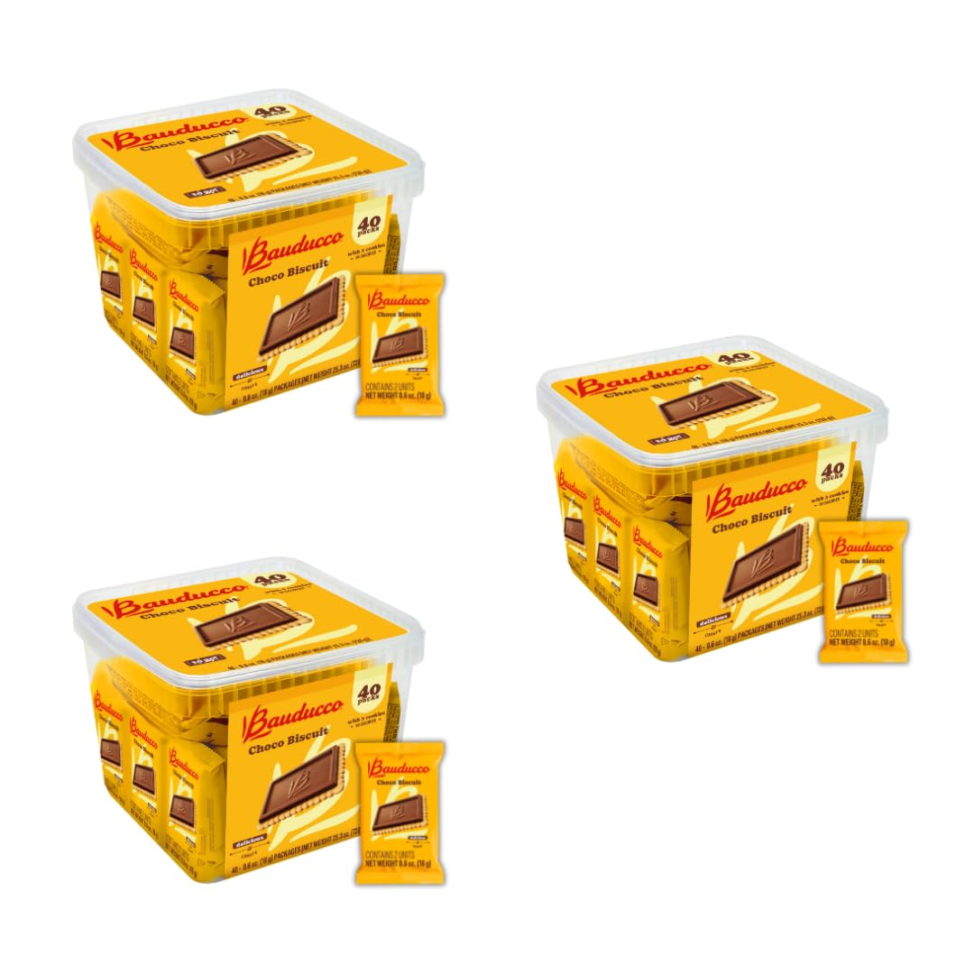 Bauducco Choco Biscuit Cookies – Crispy Chocolate-Covered Biscuits, Individually Wrapped for Snacking, Dessert, and Lunch Boxes, 25.3 oz (Pack of 40)