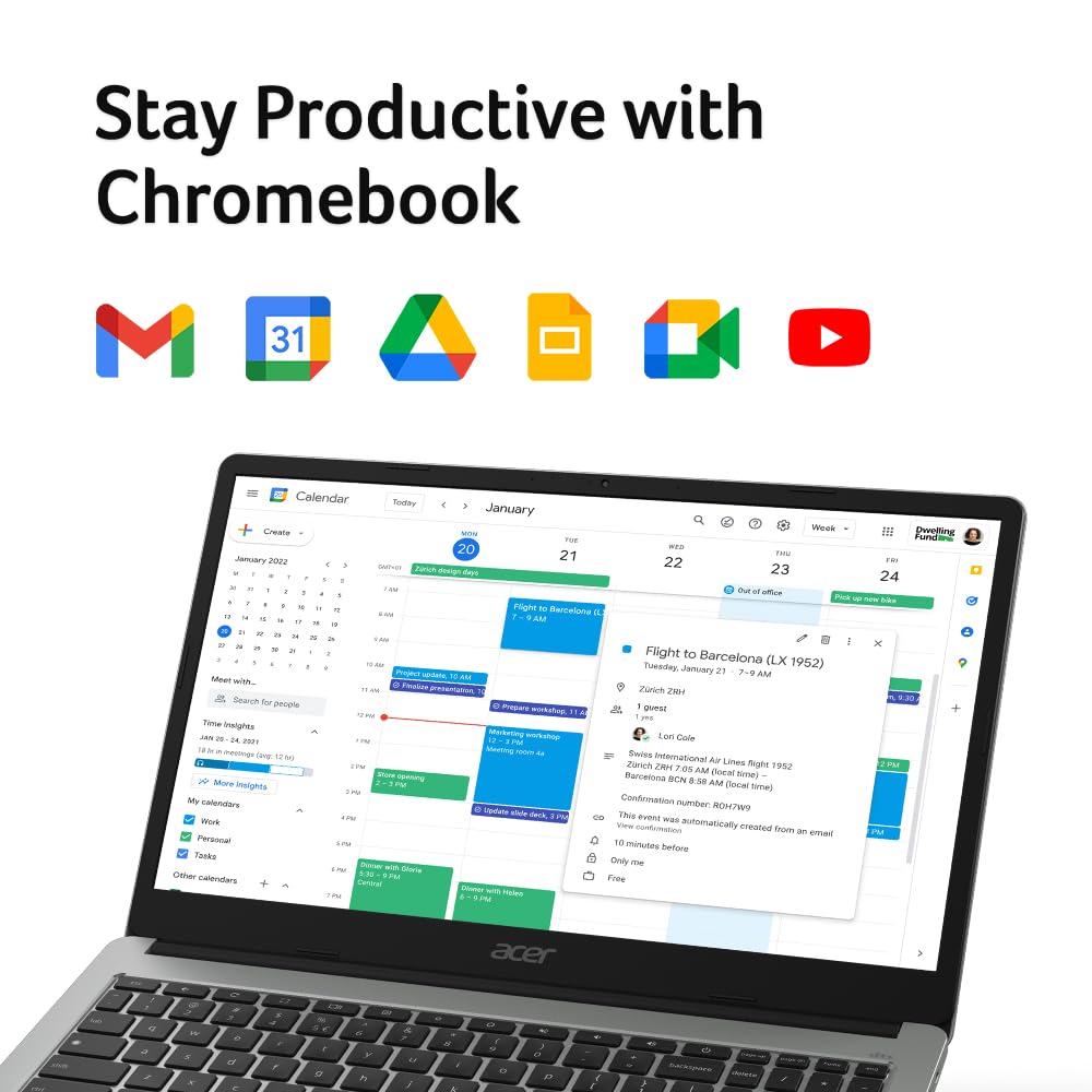 Acer Chromebook 315 Laptop, Celeron N4500, 15.6" Full HD IPS Display, 4GB LPDDR4X, 64GB eMMC, Wi-Fi 6, DTS Audio, USB Type-C, Chrome OS, CB315-4H-C8XU, Silver