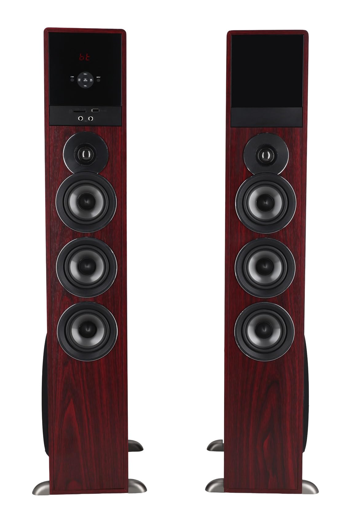 Rockville TM150D Powered Home Theater Tower Speaker System, Dark Wood, 1000W, 10" Subwoofers, Bluetooth, USB/SD Playback, FM Radio, Remote Control, Karaoke Ready, Perfect for Home Entertainment