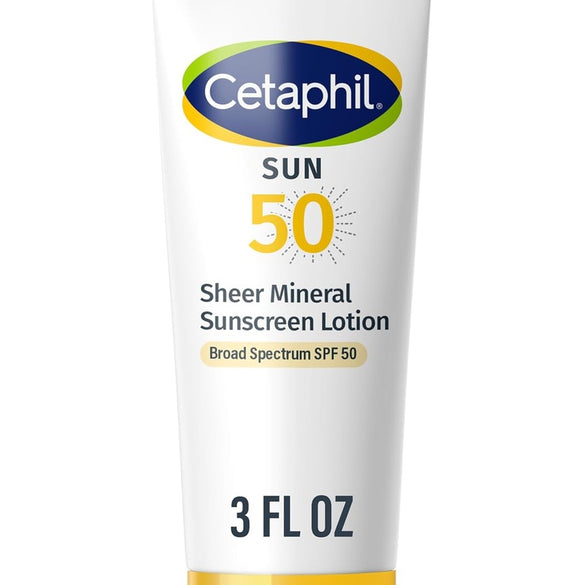 CETAPHIL Sheer Mineral Sunscreen Lotion for Face & Body | 3 fl oz | 100% Mineral Sunscreen: Zinc Oxide & Titanium Dioxide | Broad Spectrum SPF 50 | For Sensitive Skin | Dermatologist Recommended Brand