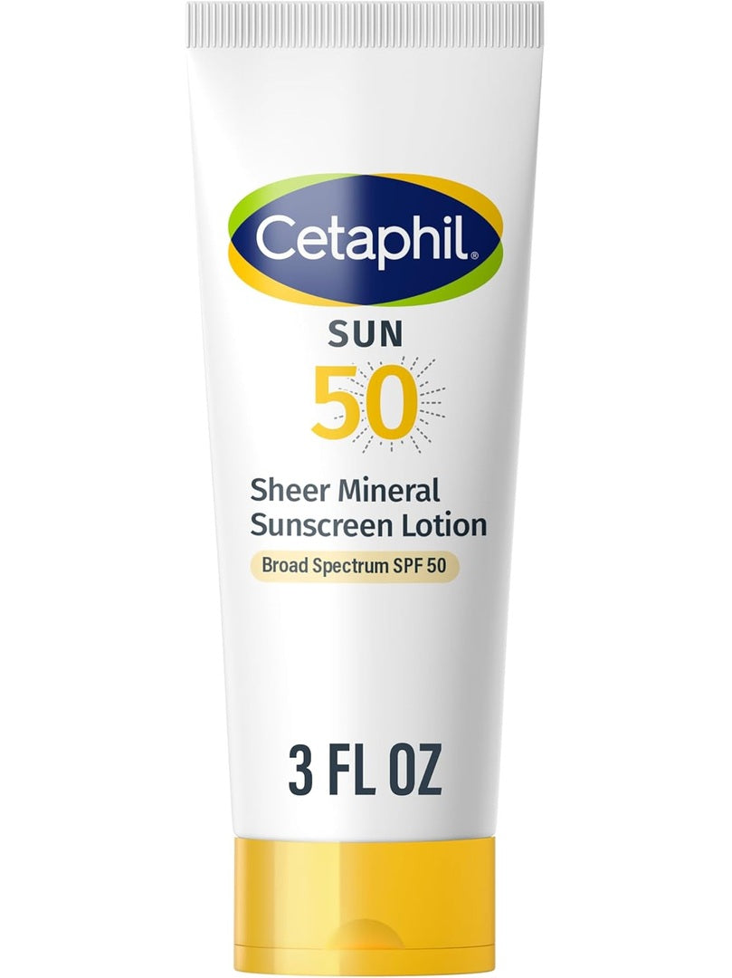 CETAPHIL Sheer Mineral Sunscreen Lotion for Face & Body | 3 fl oz | 100% Mineral Sunscreen: Zinc Oxide & Titanium Dioxide | Broad Spectrum SPF 50 | For Sensitive Skin | Dermatologist Recommended Brand