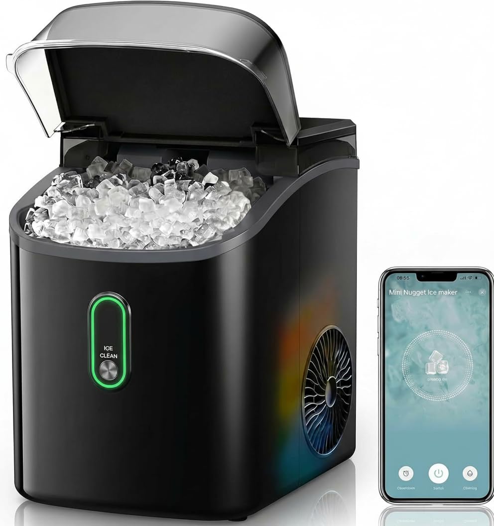 Silonn Ice Maker Countertop, Portable Ice Machine with Carry Handle, Self-Cleaning Ice Makers with Basket and Scoop, 9 Cubes in 6 Mins, 26 lbs per Day, Ideal for Home, Kitchen, Camping, RV