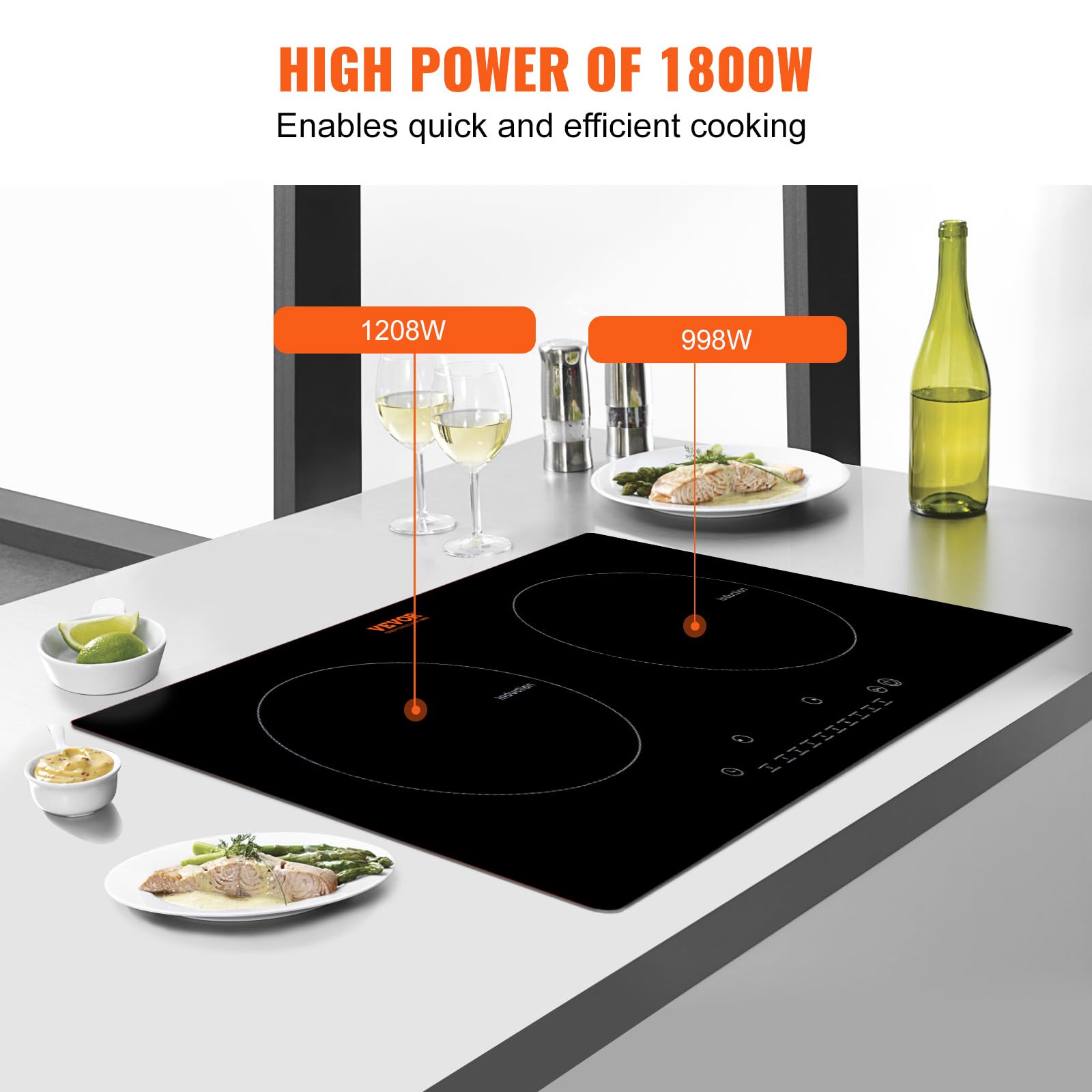 VEVOR Built-in Induction Electric Stove Top 30 Inch,5 Burners Electric Cooktop,9 Power Levels & Sensor Touch Control,Easy to Clean Ceramic Glass Surface,Child Safety Lock,240V