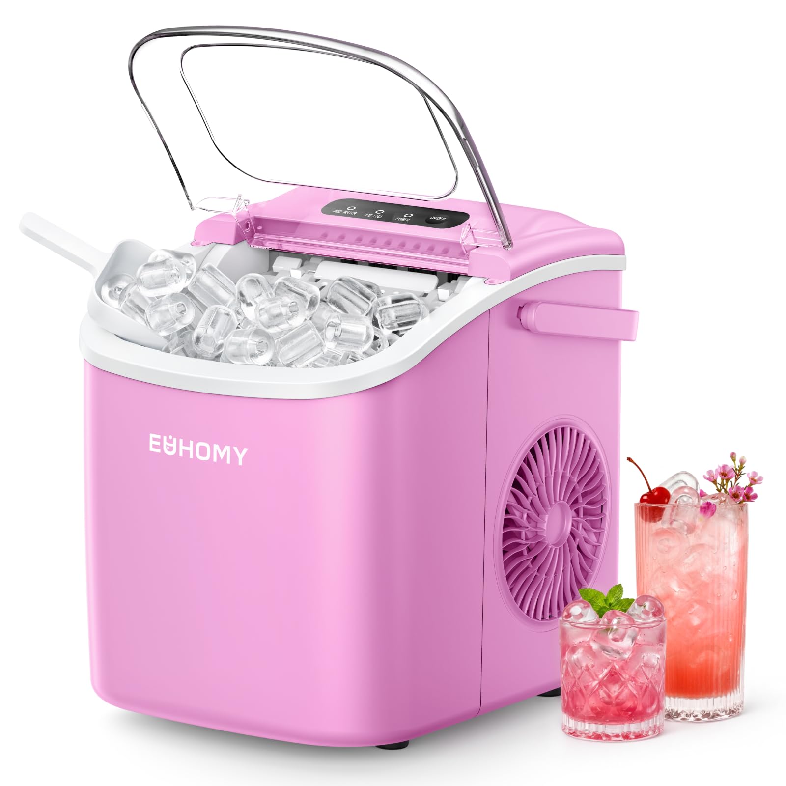 EUHOMY Countertop Ice Maker Machine with Handle, 26lbs in 24Hrs, 9 Ice Cubes Ready in 6 Mins, Auto-Cleaning Portable Ice Maker with Basket and Scoop, for Home/Kitchen/Camping/RV. (Black)