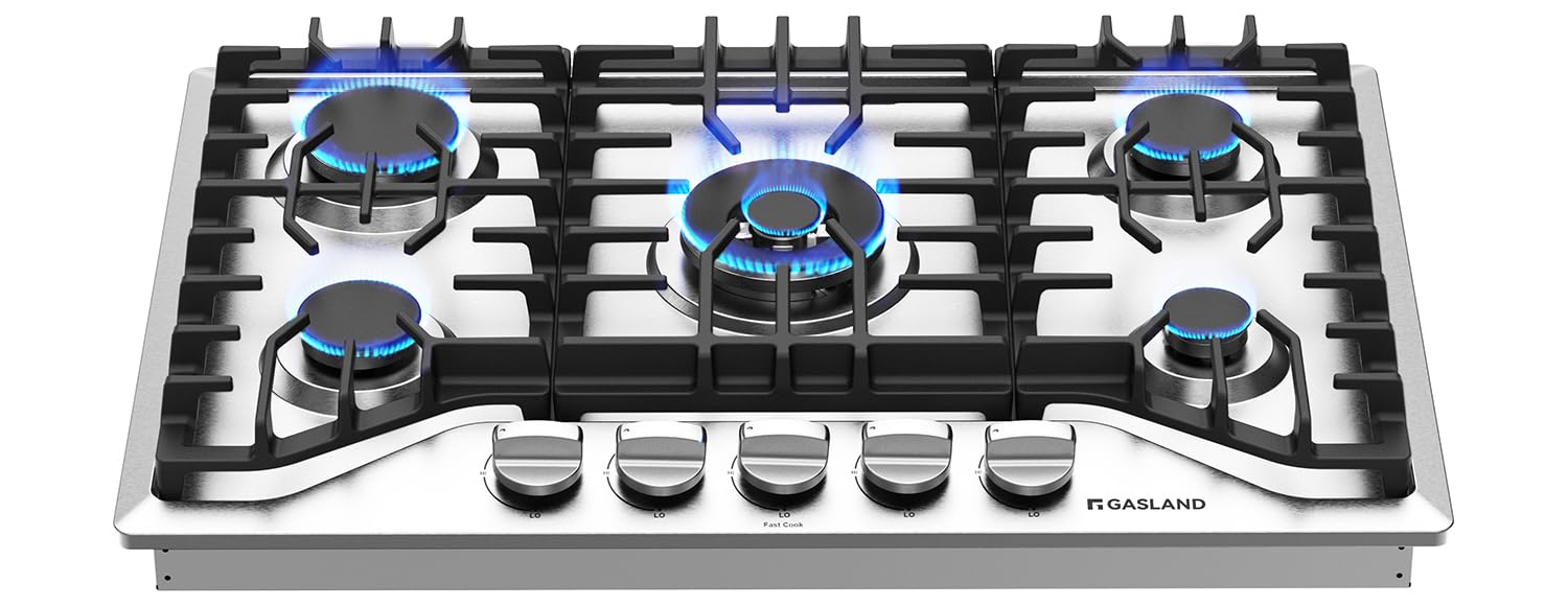 GASLAND 36 Inch Gas Cooktop, PRO GH2365SF 5 Italy Sealed Burner Propane Stovetop, NG/LPG Convertible Gas Cooktops, Plug-in with Thermocouple Protection, CSA Certified, Stainless Steel