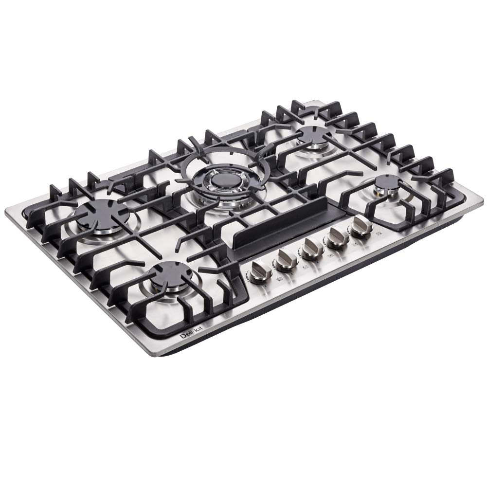 Deli-kit 30 Inch Gas Cooktop - Dual Fuel Sealed 5 Burners Built-In Stainless Steel Hob DK257-A03
