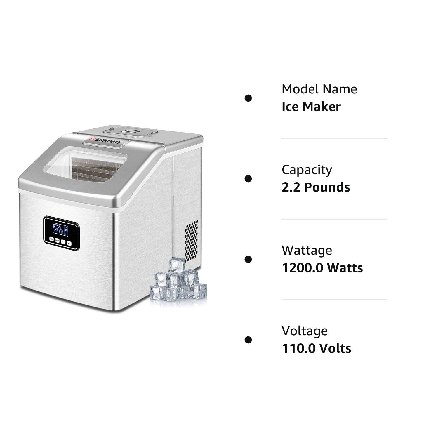 EUHOMY Nugget Ice Maker Countertop, Ready in 7 Mins, 35Lbs/24H Pebble Ice Maker Machine, Self-Cleaning Countertop Sonic Ice Makers with Ice Scoop&Basket, Pellet Ice Maker for Home, Stainless Steel