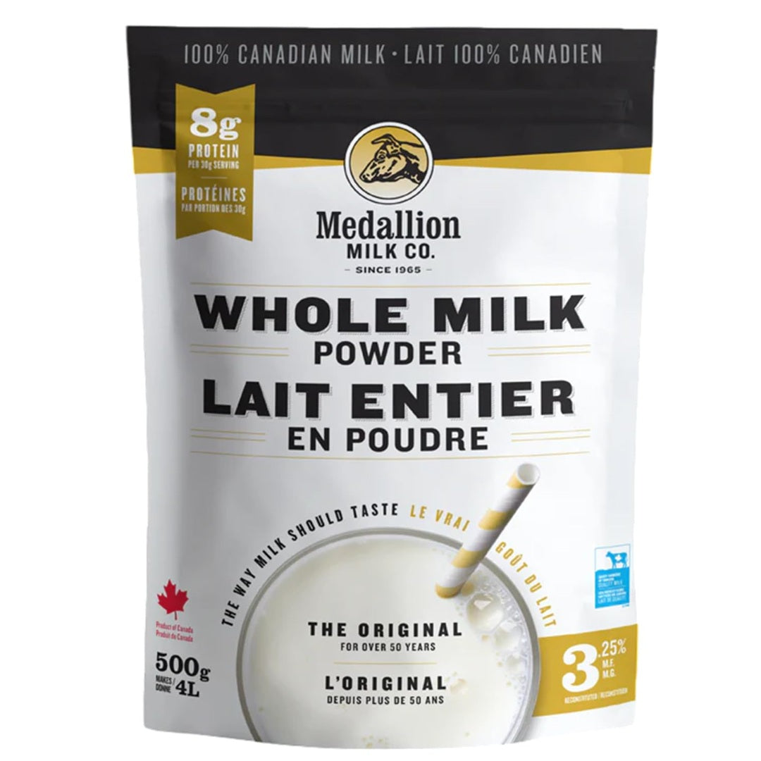 Medallion Brand Whole Milk Powder 500g - Dried Milk from Canada, Free of Antibiotics, No rbST or rBGH