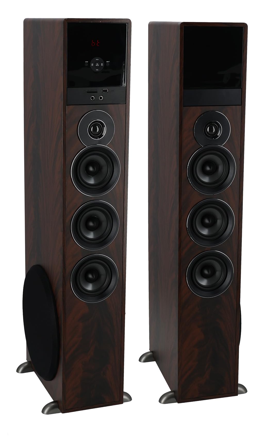 Rockville TM150D Powered Home Theater Tower Speaker System, Dark Wood, 1000W, 10" Subwoofers, Bluetooth, USB/SD Playback, FM Radio, Remote Control, Karaoke Ready, Perfect for Home Entertainment