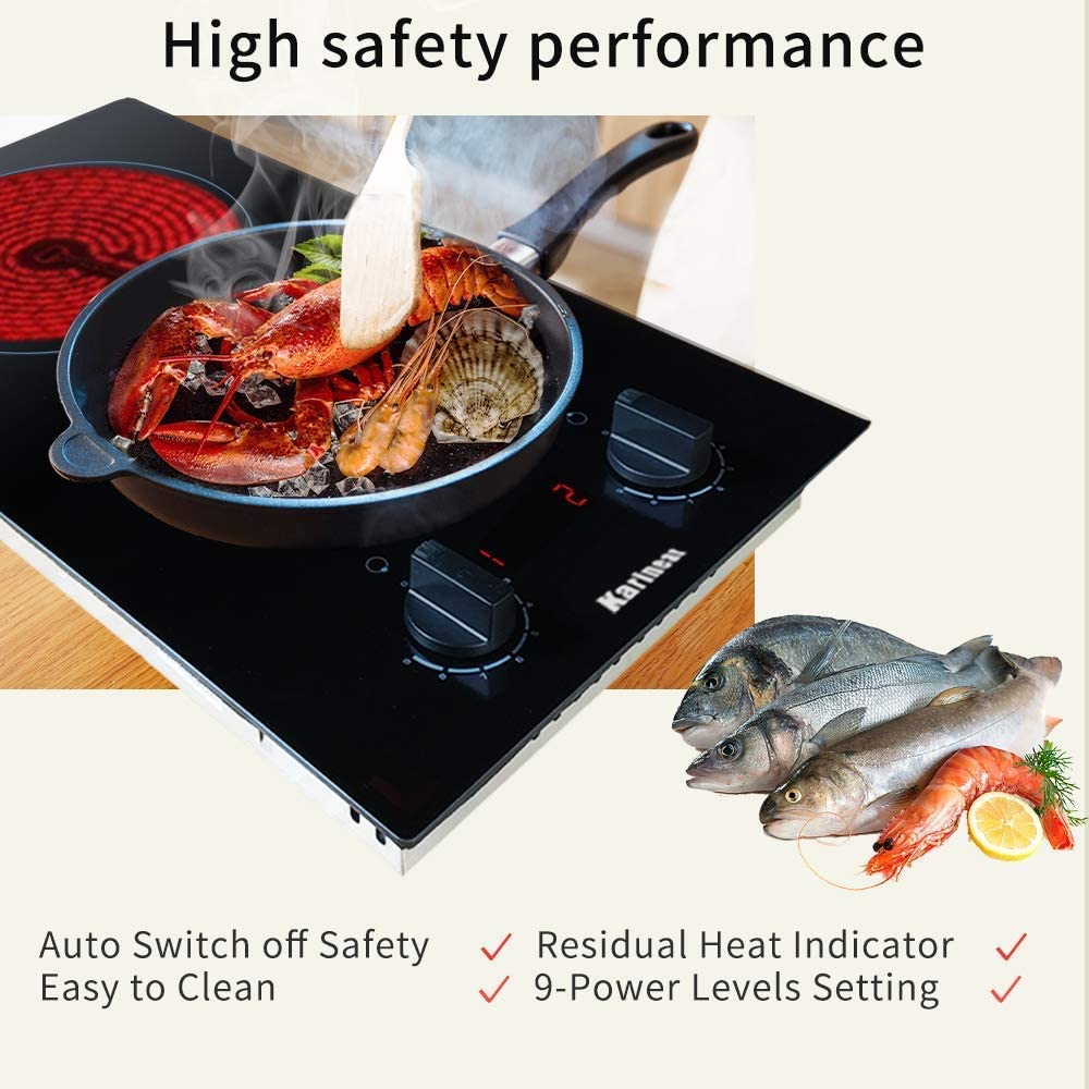 Karinear 30 Inch Electric Cooktop 4 Burners, Knob Control Built-in Ceramic Cooktop, 30" Radiant Electric Stove Top with Glass Protection Metal Frame,Fits Most Existing Cutouts, 220-240v, Hard Wire