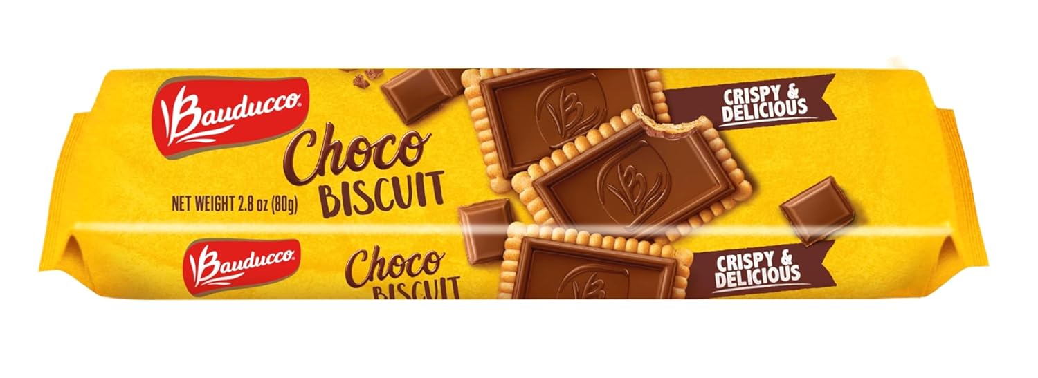 Bauducco Choco Biscuit Cookies – Crispy Chocolate-Covered Biscuits, Individually Wrapped for Snacking, Dessert, and Lunch Boxes, 25.3 oz (Pack of 40)