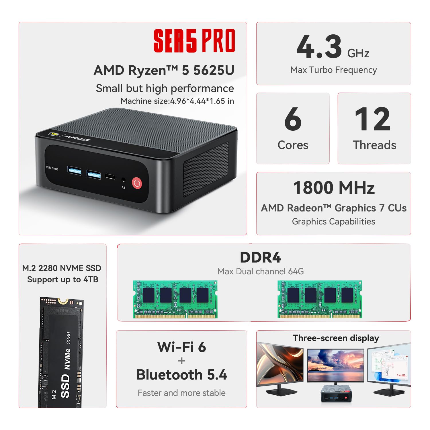 Beelink SER3 Mini PC, AMD Ryzen 3 3200U(14nm, 2C/4T) up to 3.5GHz, Mini Gaming Computer 16GB DDR4 RAM 500GB PCIE3.0 X4 SSD, Micro PC 4K@60Hz Dual Display, Mini Computer WiFi6/BT5.2/HTPC/W-11 Pro