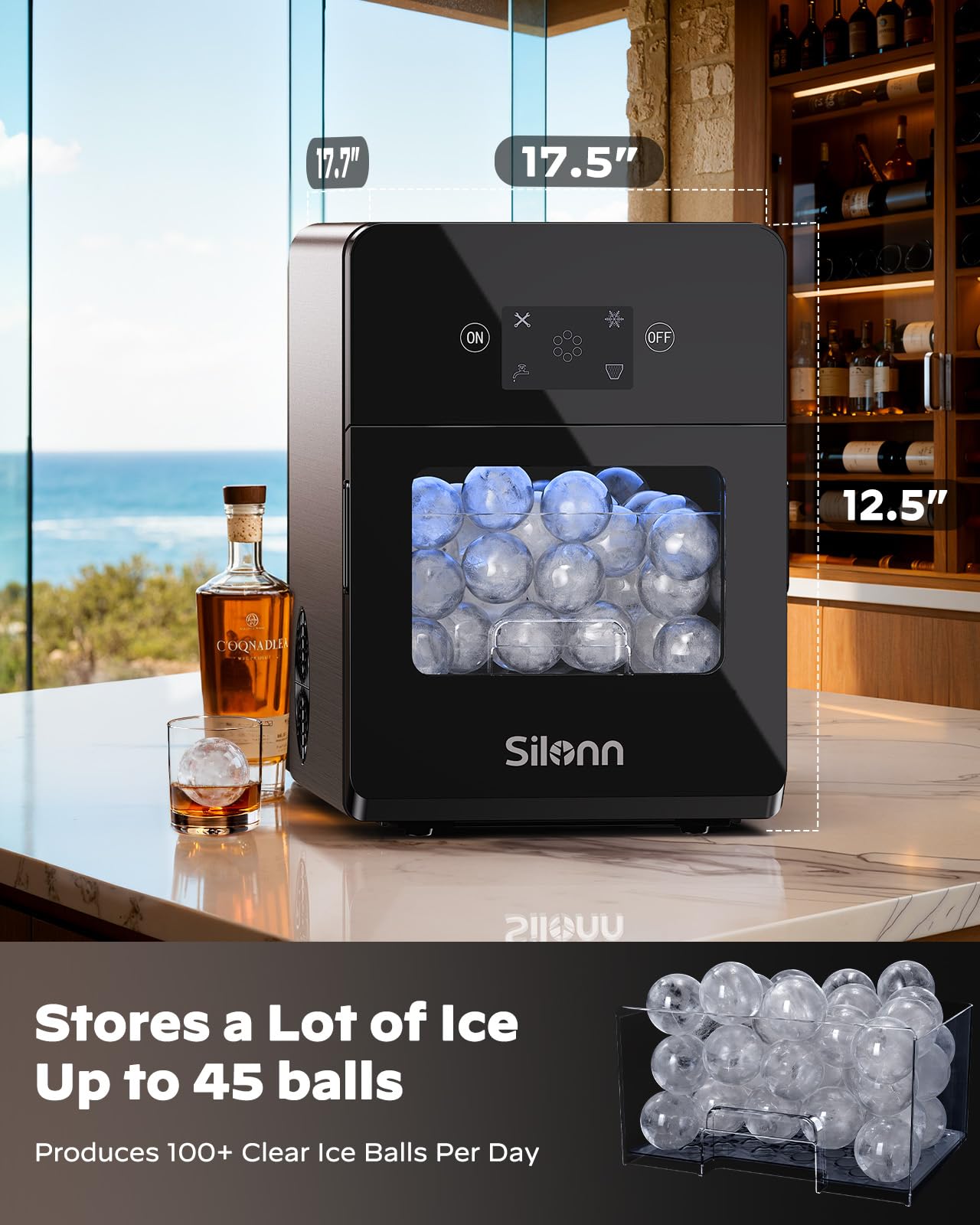 Silonn Ice Maker Countertop, Portable Ice Machine with Carry Handle, Self-Cleaning Ice Makers with Basket and Scoop, 9 Cubes in 6 Mins, 26 lbs per Day, Ideal for Home, Kitchen, Camping, RV