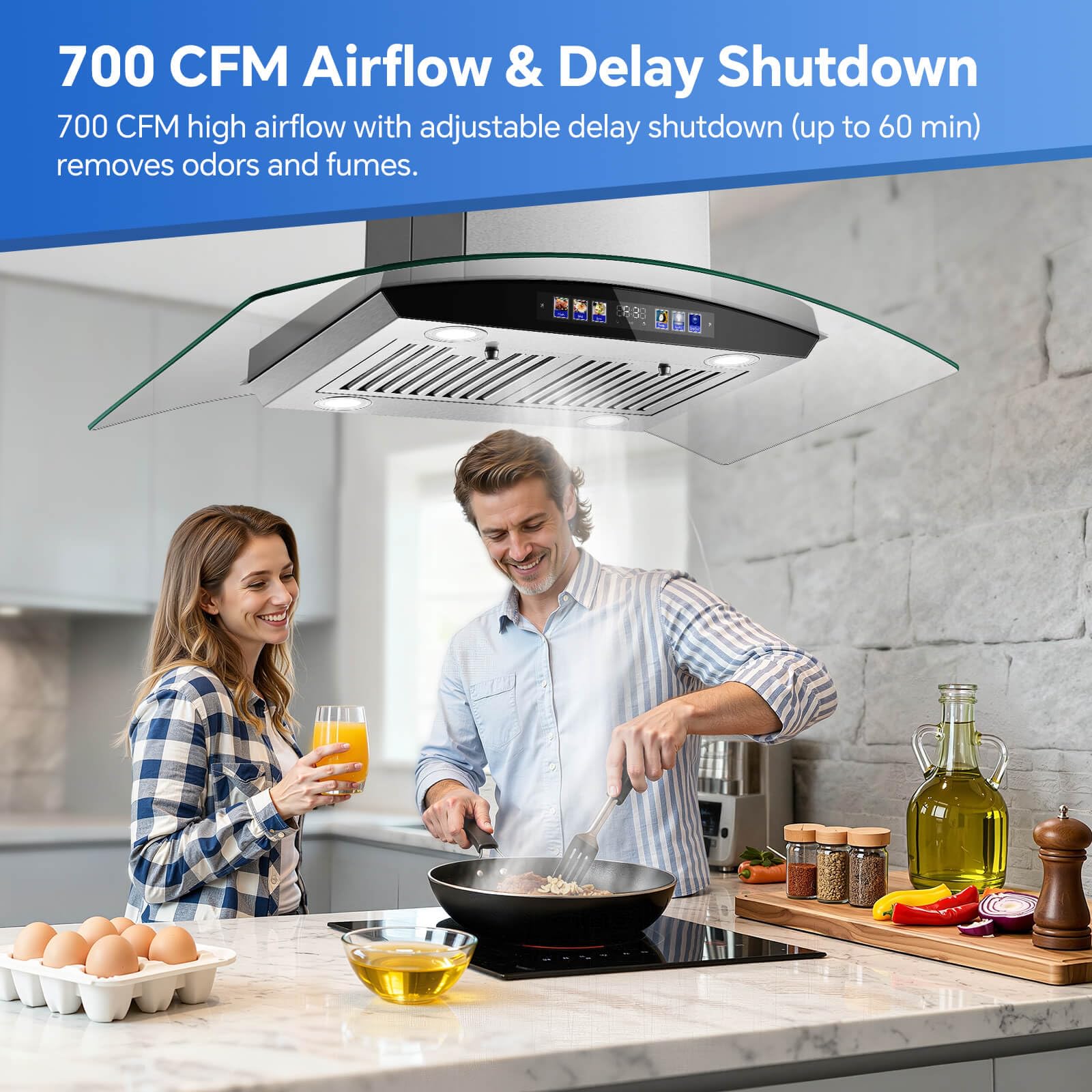 JOEAONZ Island Range Hood 30 Inch 700 CFM Gesture & Touch Control Ceiling Mount Stainless Steel Kitchen Vent Hood, Kitchen Exhaust Hood, Ducted/Ductless Convertible 3-speed Ventilation Fan Switchable