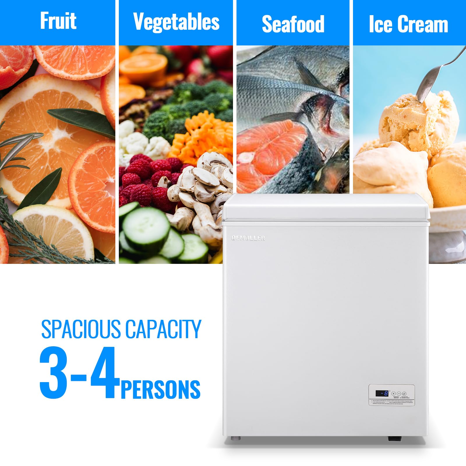 Mini Chest Freezer Compact Deep Freezing Machine with Electronic Temperature Control (Accurate to 1 ℉) Freestanding Small Freezer with 2 Removable Storage Baskets Black